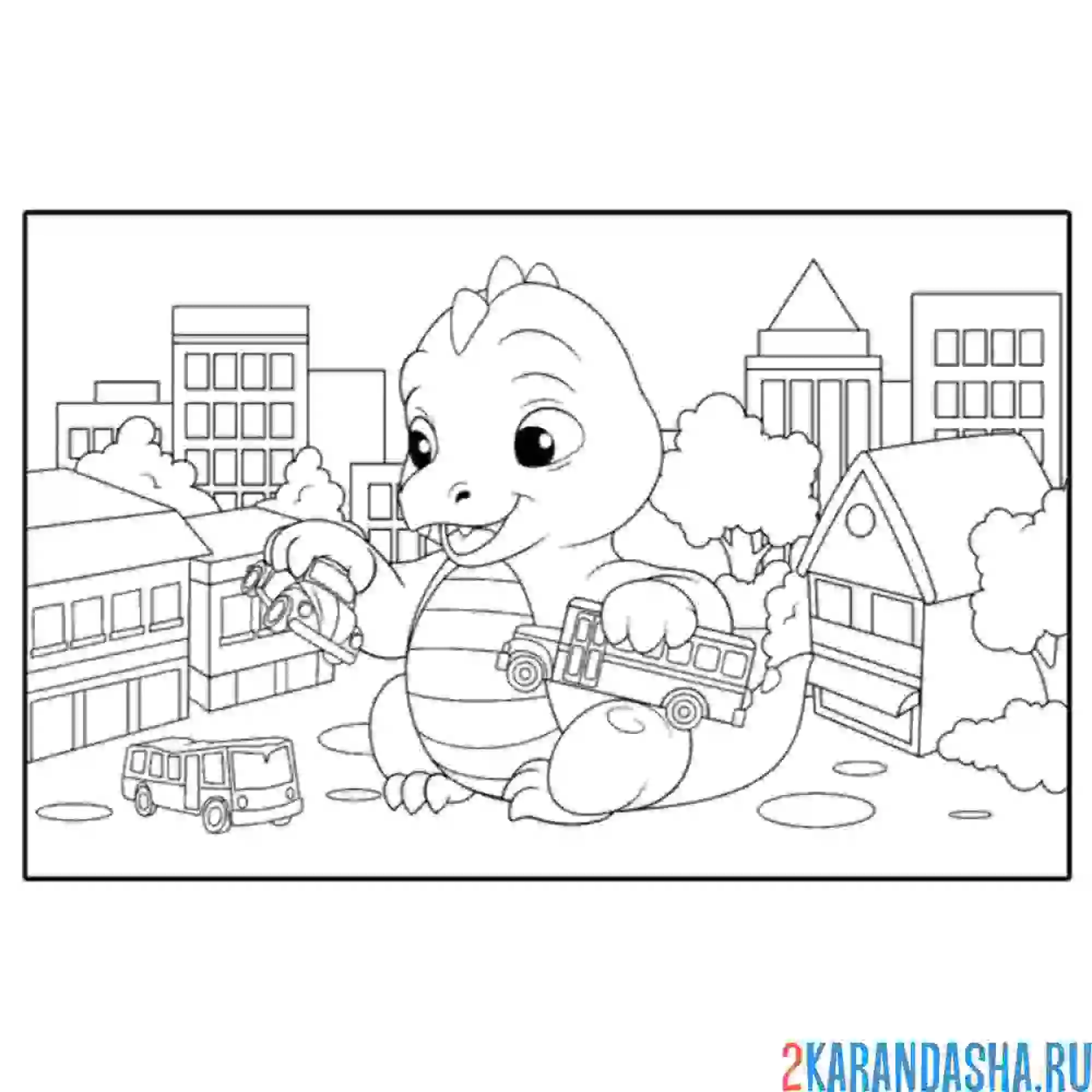 Раскраска дракон в городе