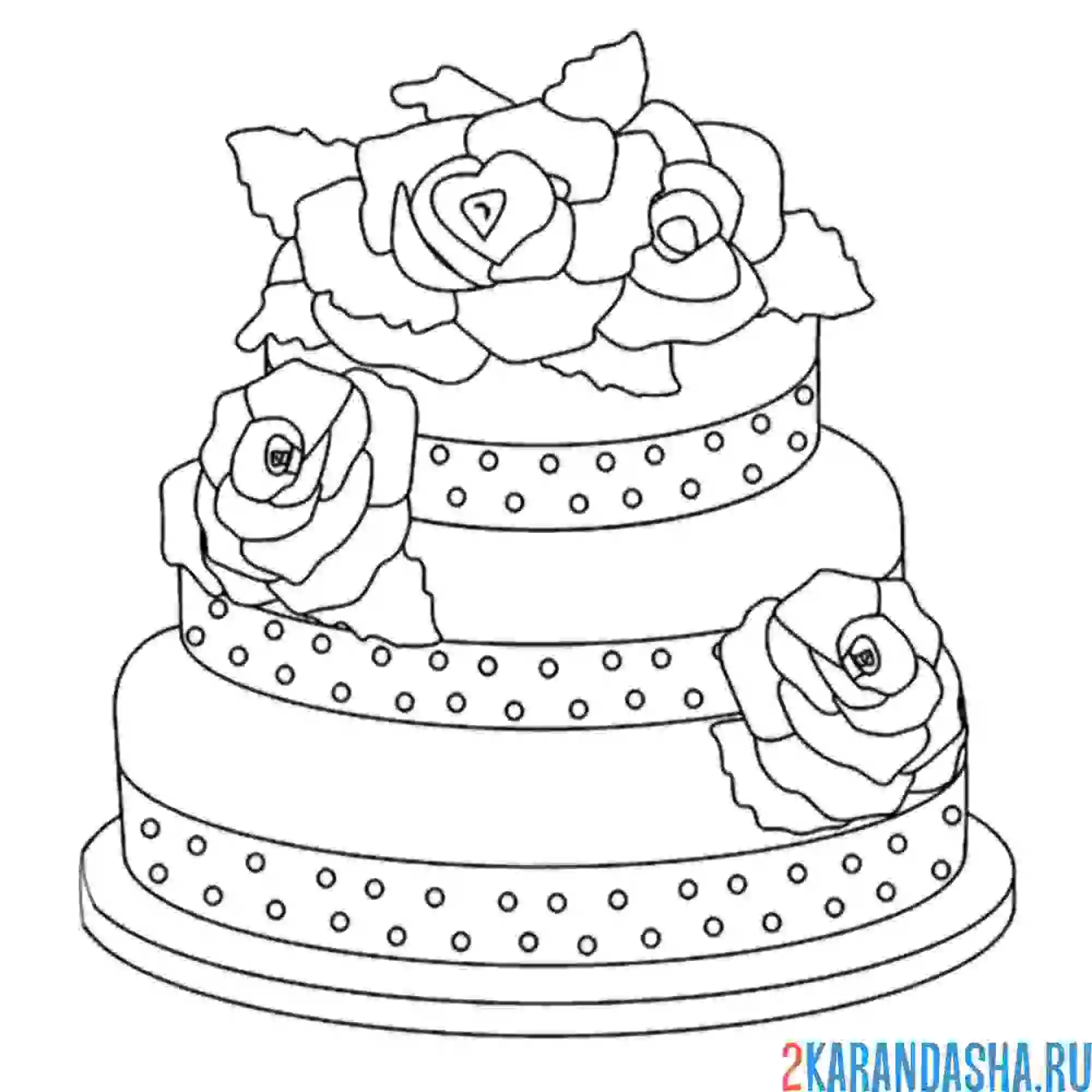 Раскраска торт с розами