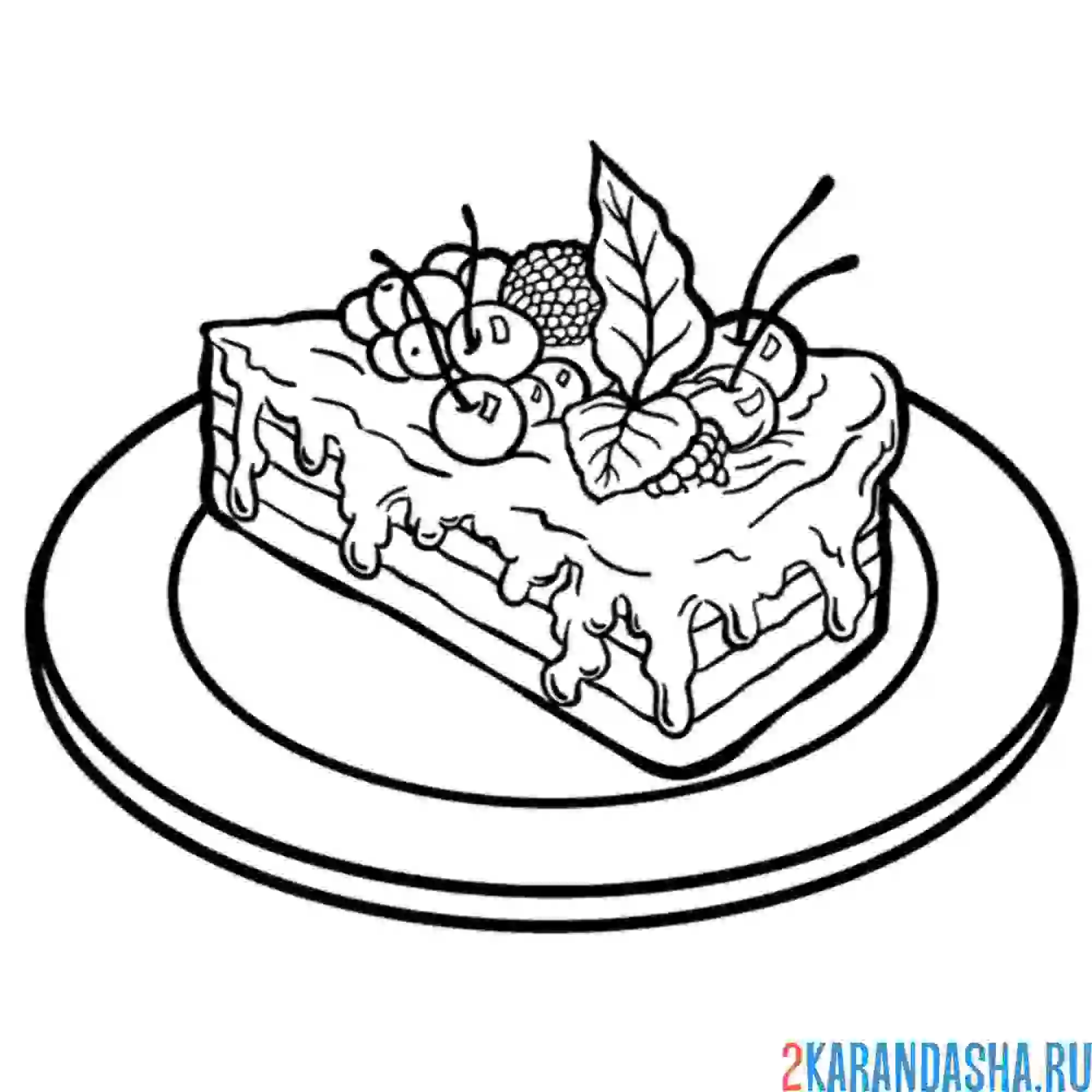 Раскраска кусочек торта на тарелке
