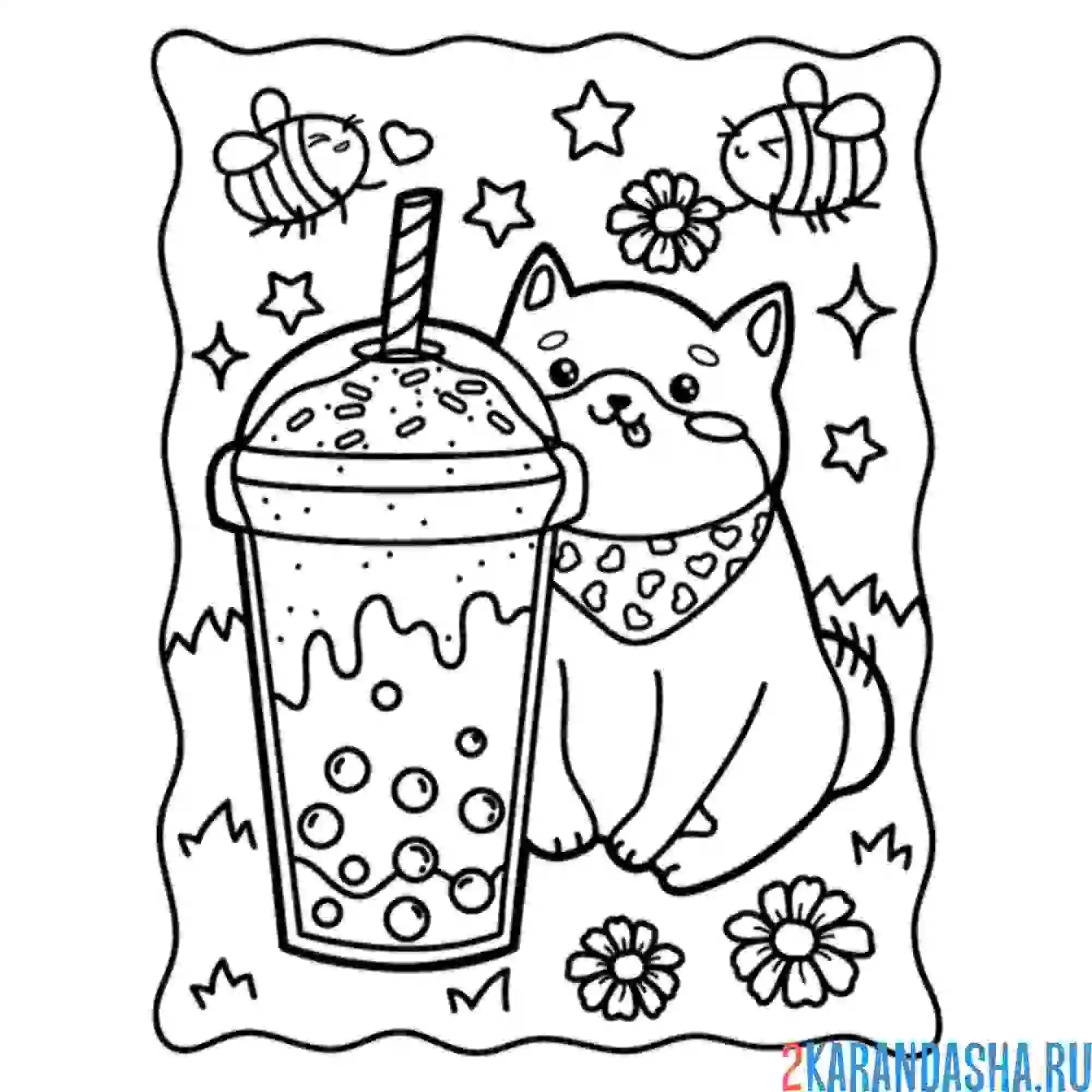 Раскраска корги и лимонад