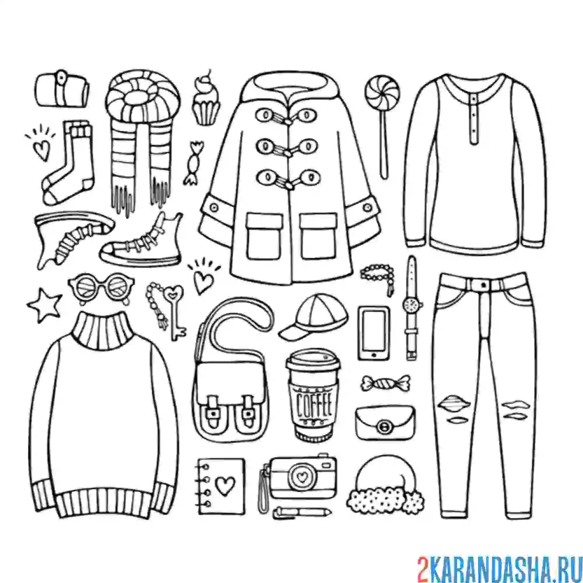 Раскраска одежда на холодное время года