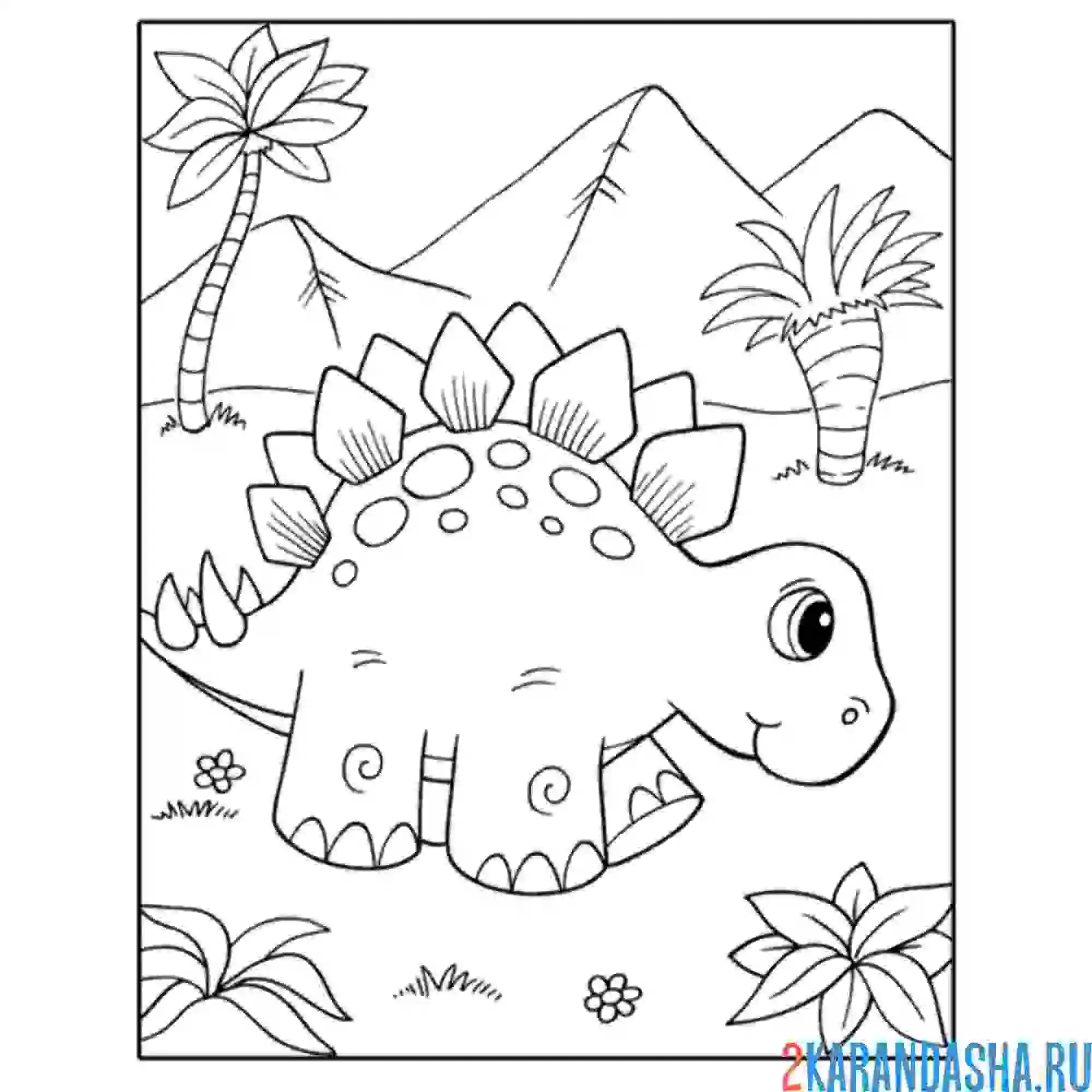 Раскраска динозавр в горах