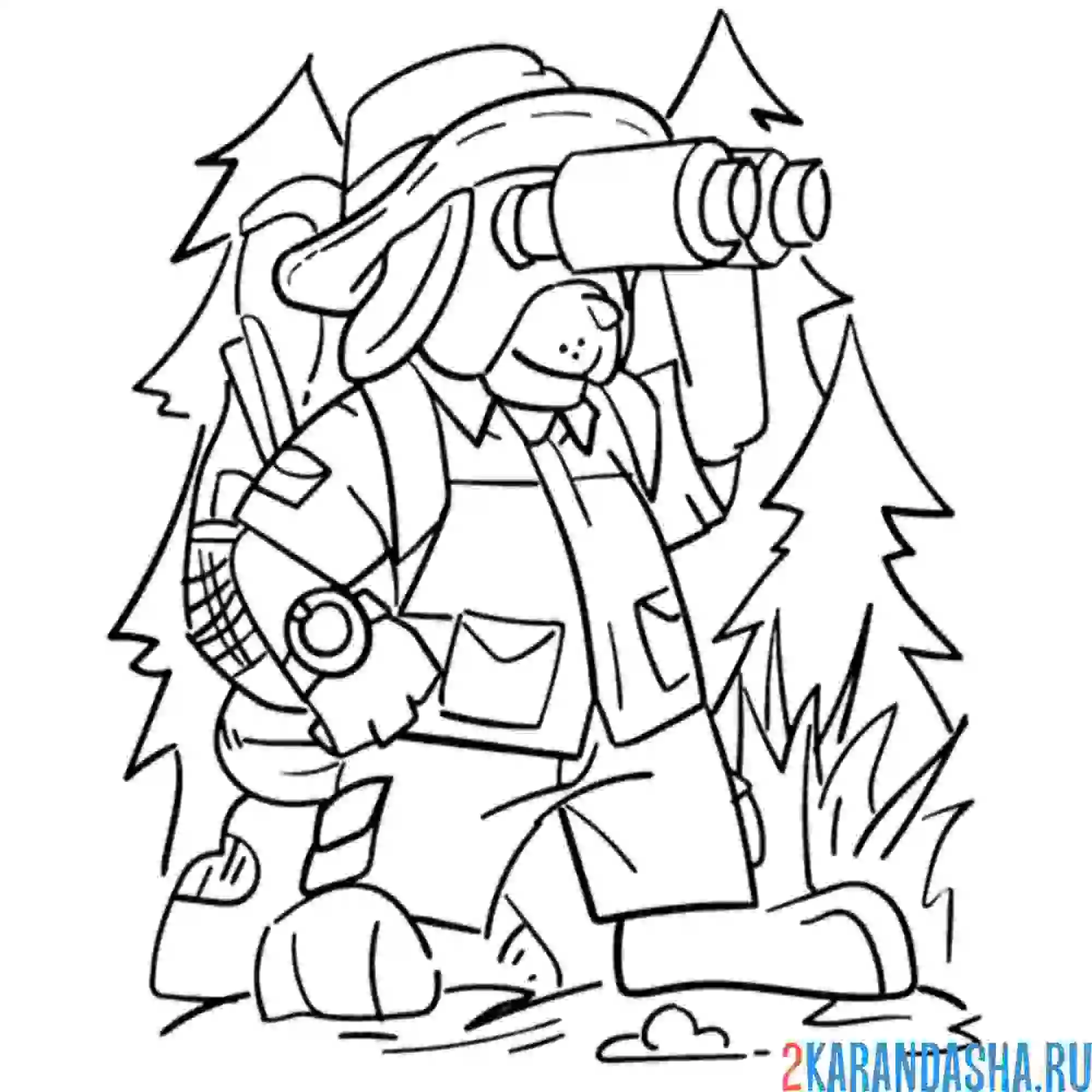 Раскраска турист в лесу