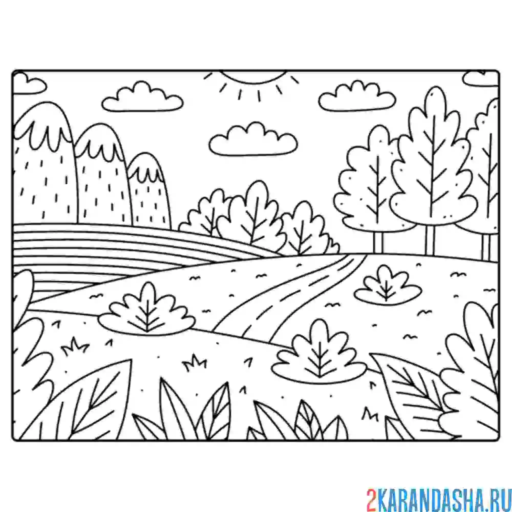 Раскраска горы и лесные тропы