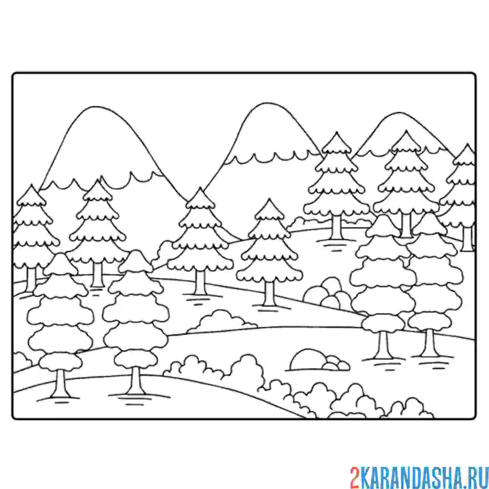 Раскраска елки и горы
