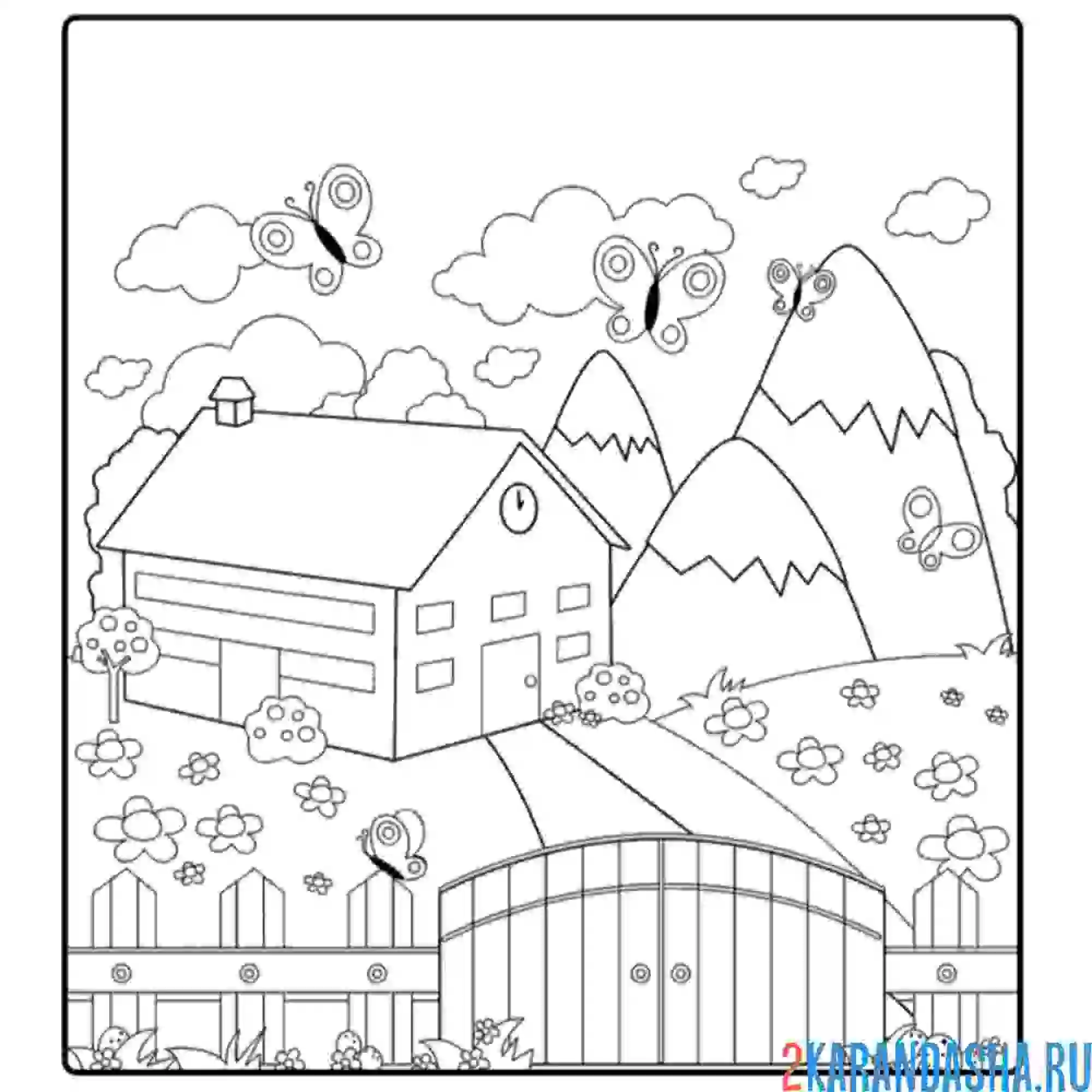 Раскраска детские горы со снежными вершинами