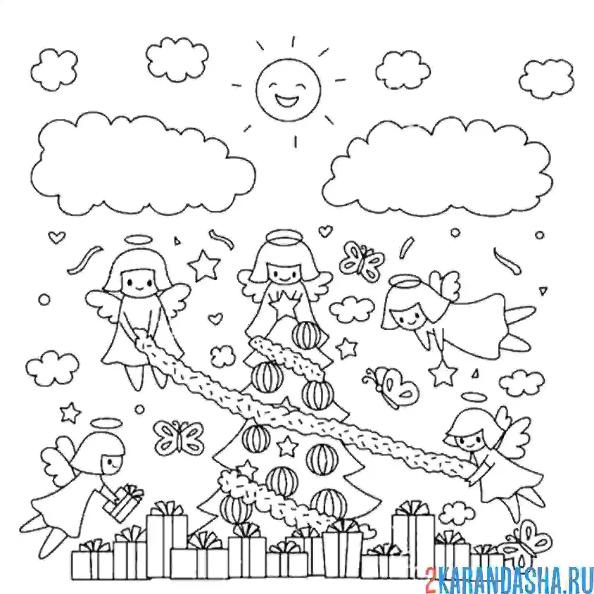 Раскраска ангелы и рождество