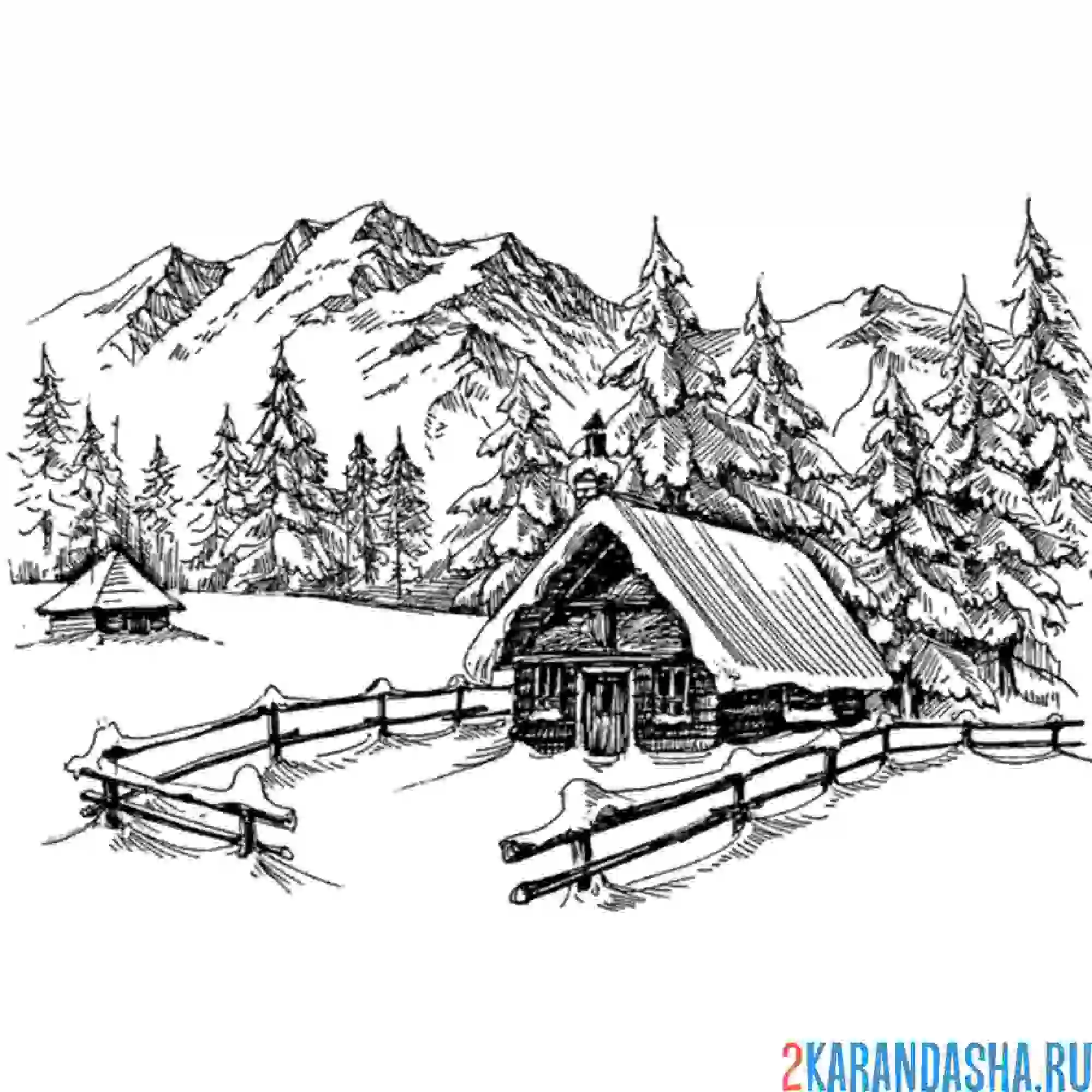 Рисунок зима карандашом