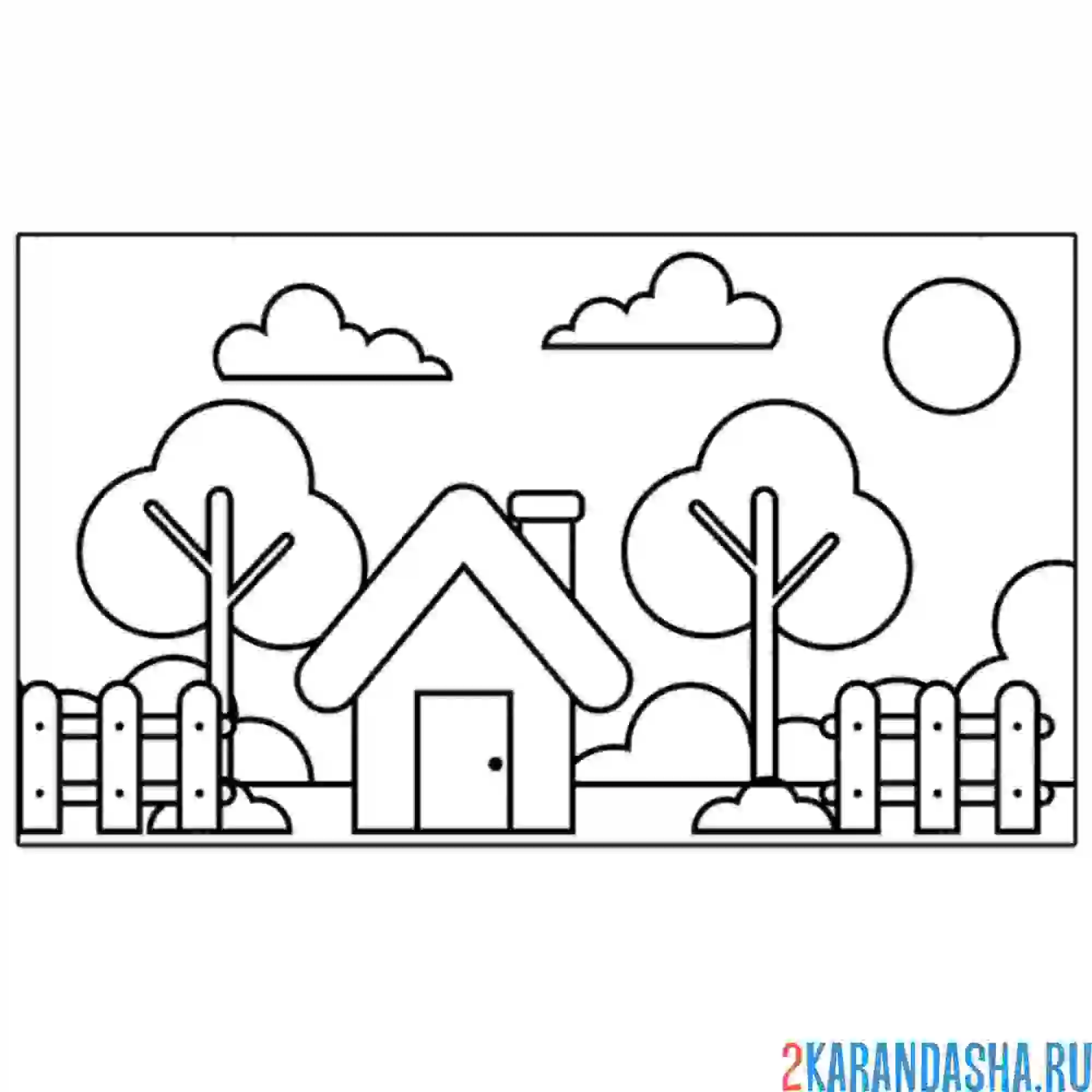 Раскраска дом на улице города