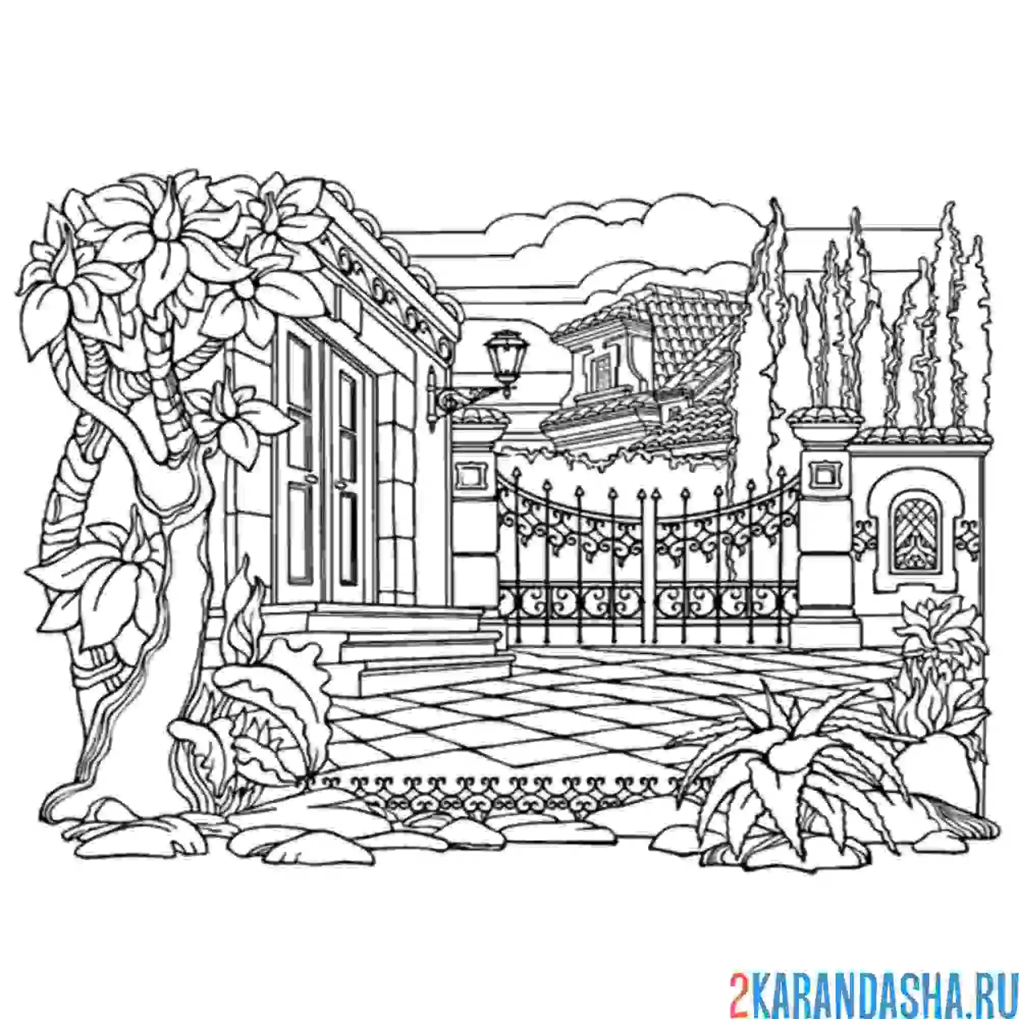 Раскраска ворота в дом