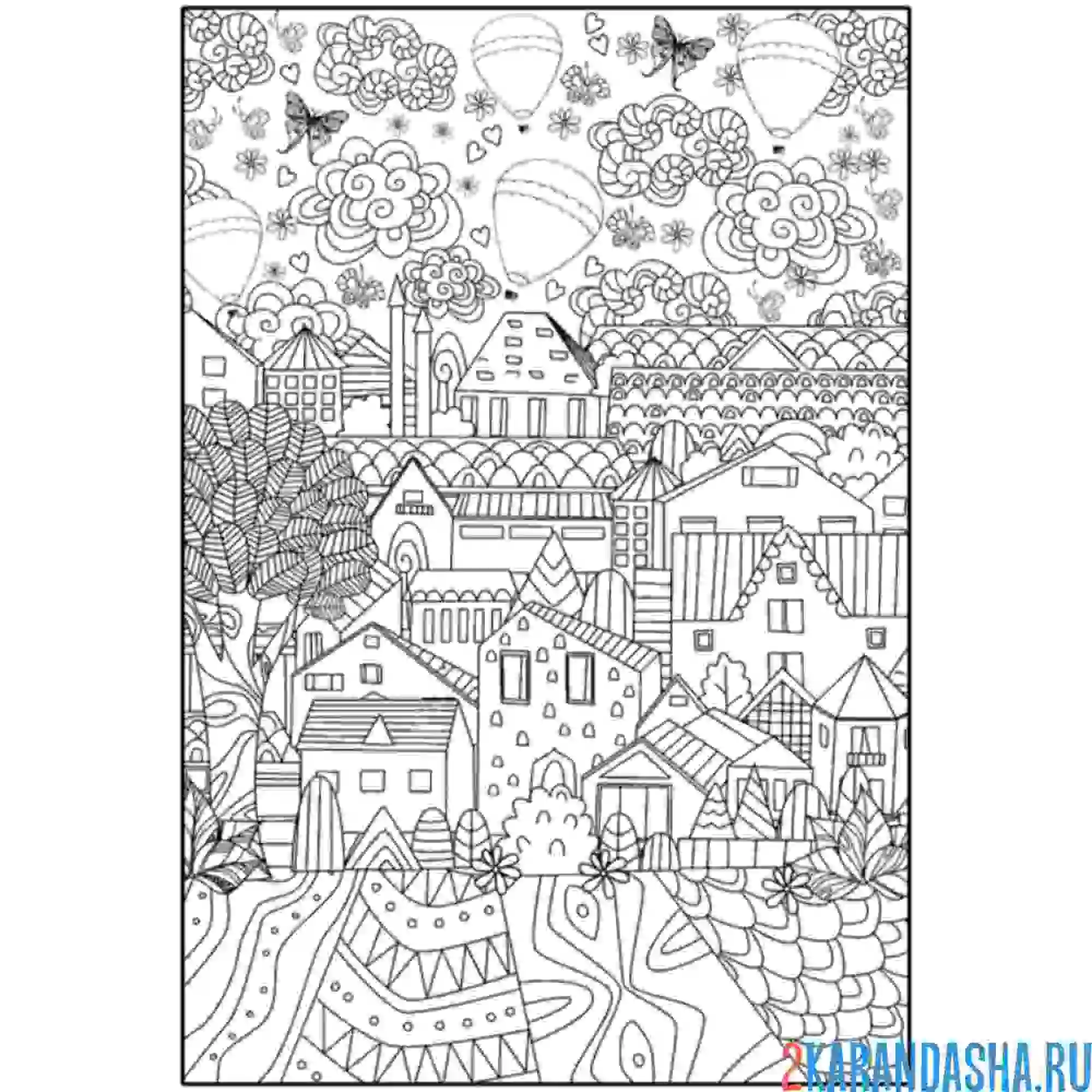 Раскраска арт-терапия большой город