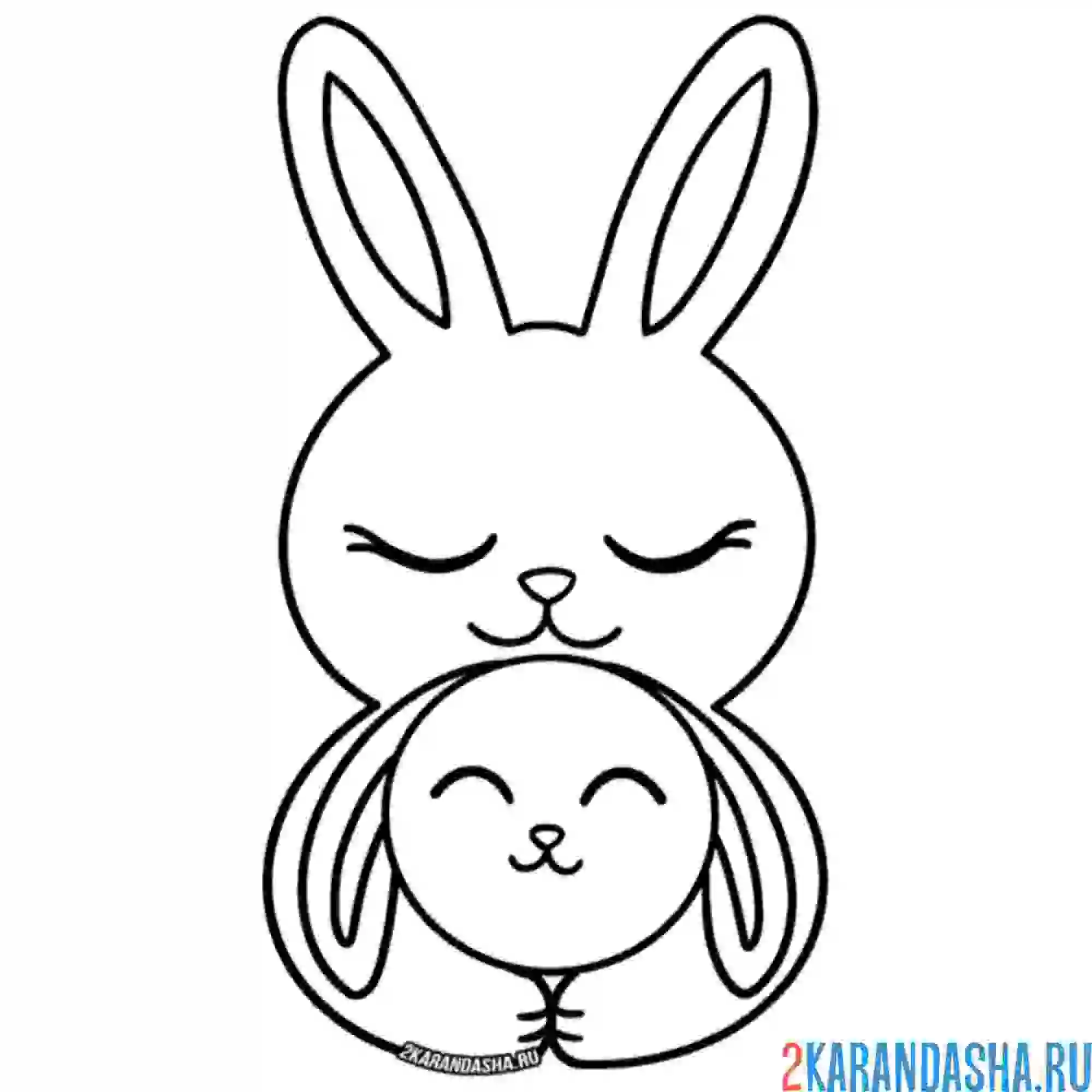 Раскраска мама зайка и малыш каваи