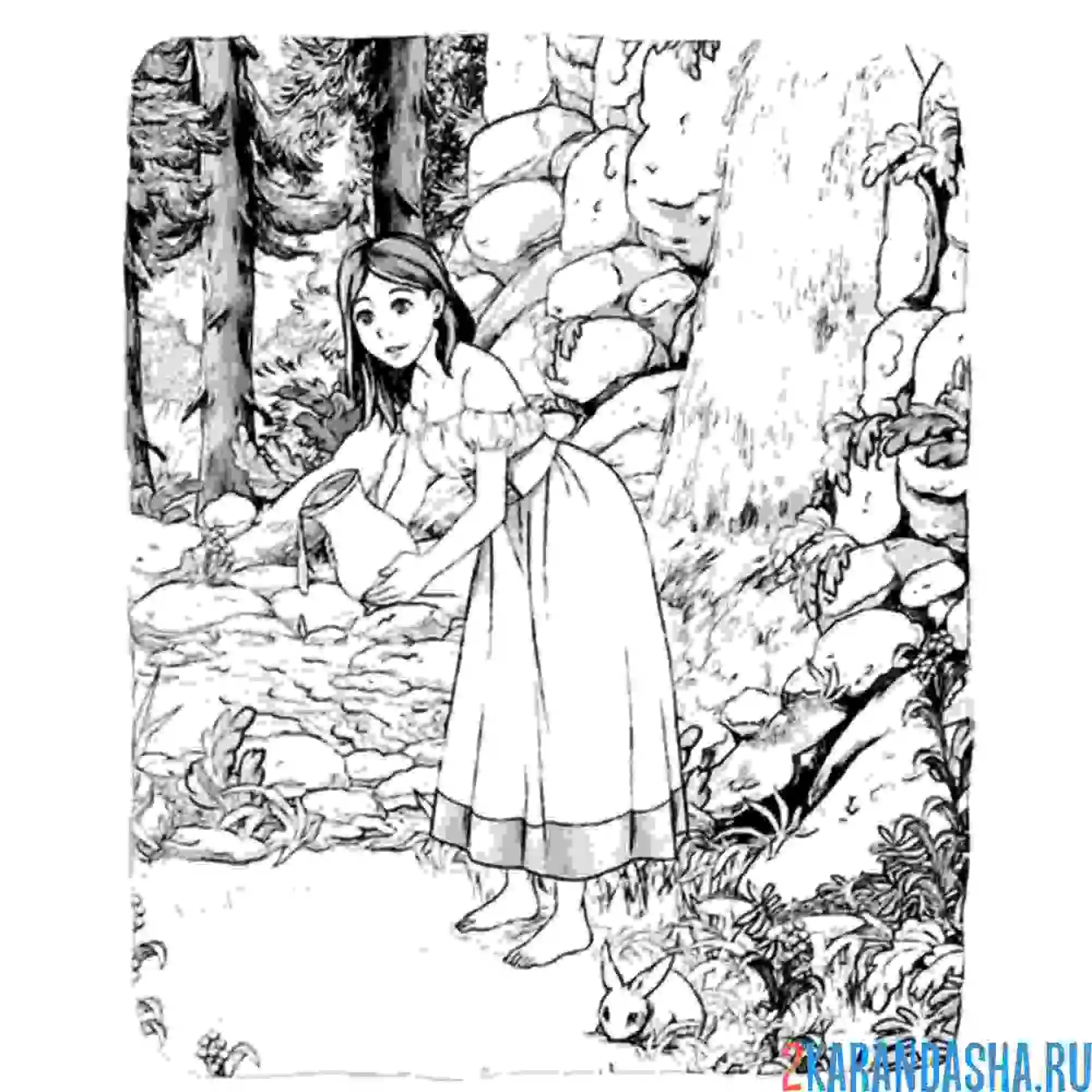 Раскраска девочка в лесу