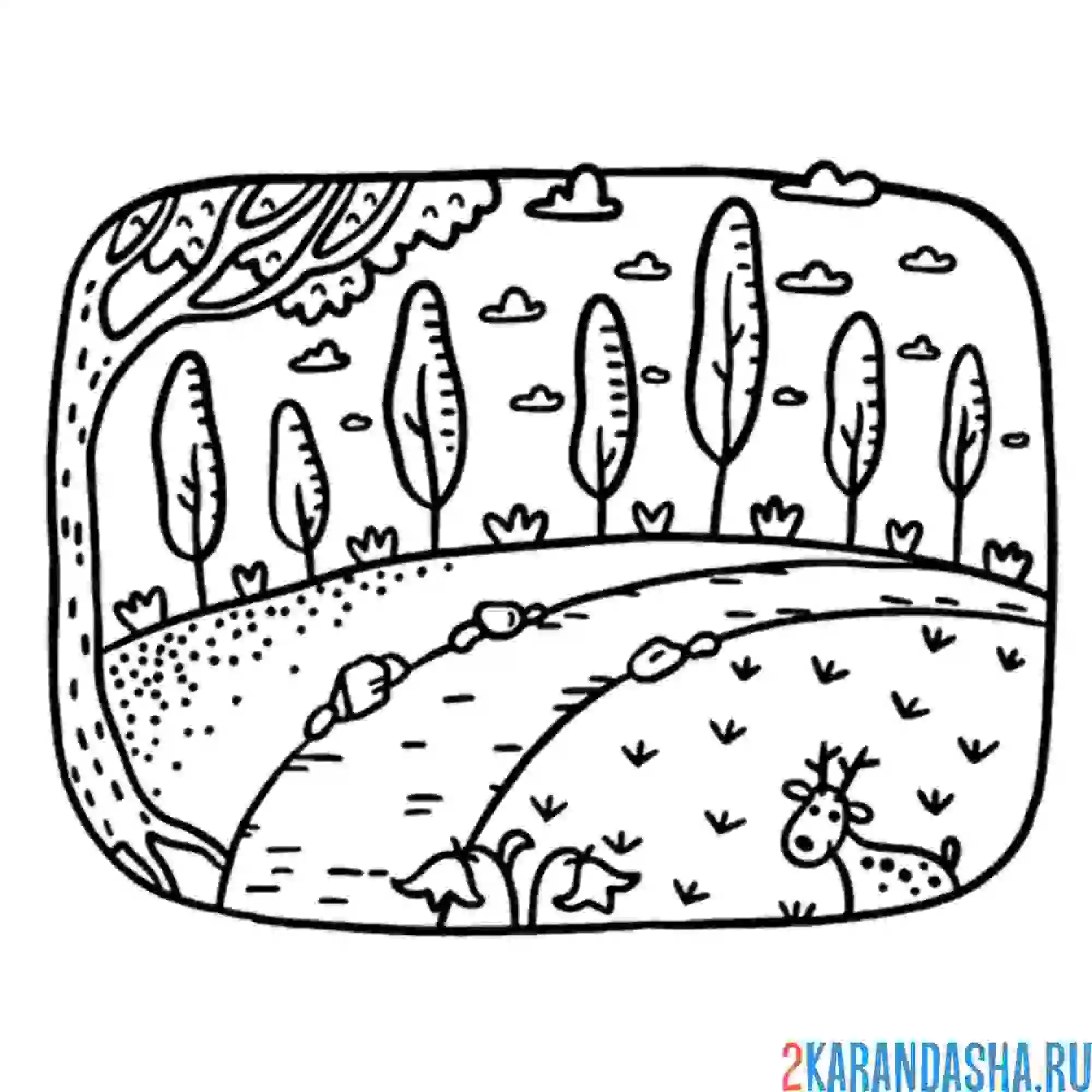 Раскраска русский лесной пейзаж