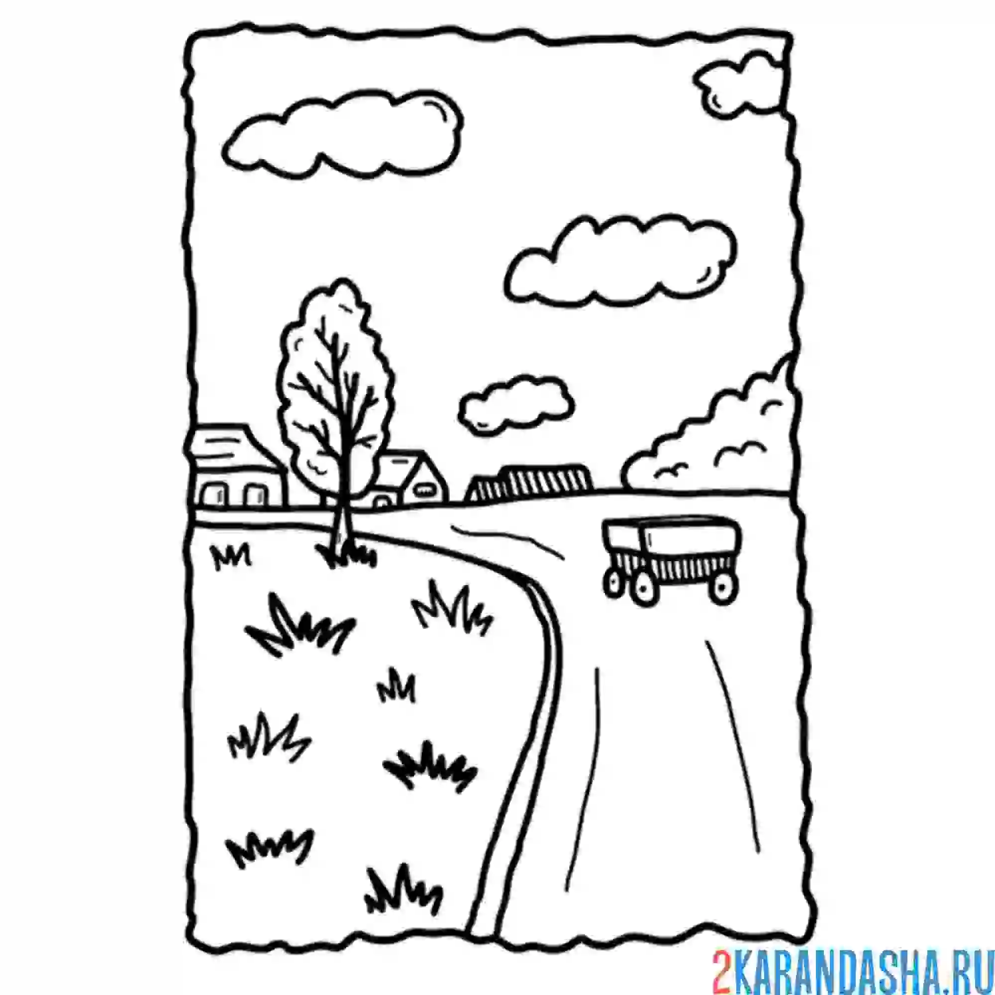 Раскраска деревня пейзаж