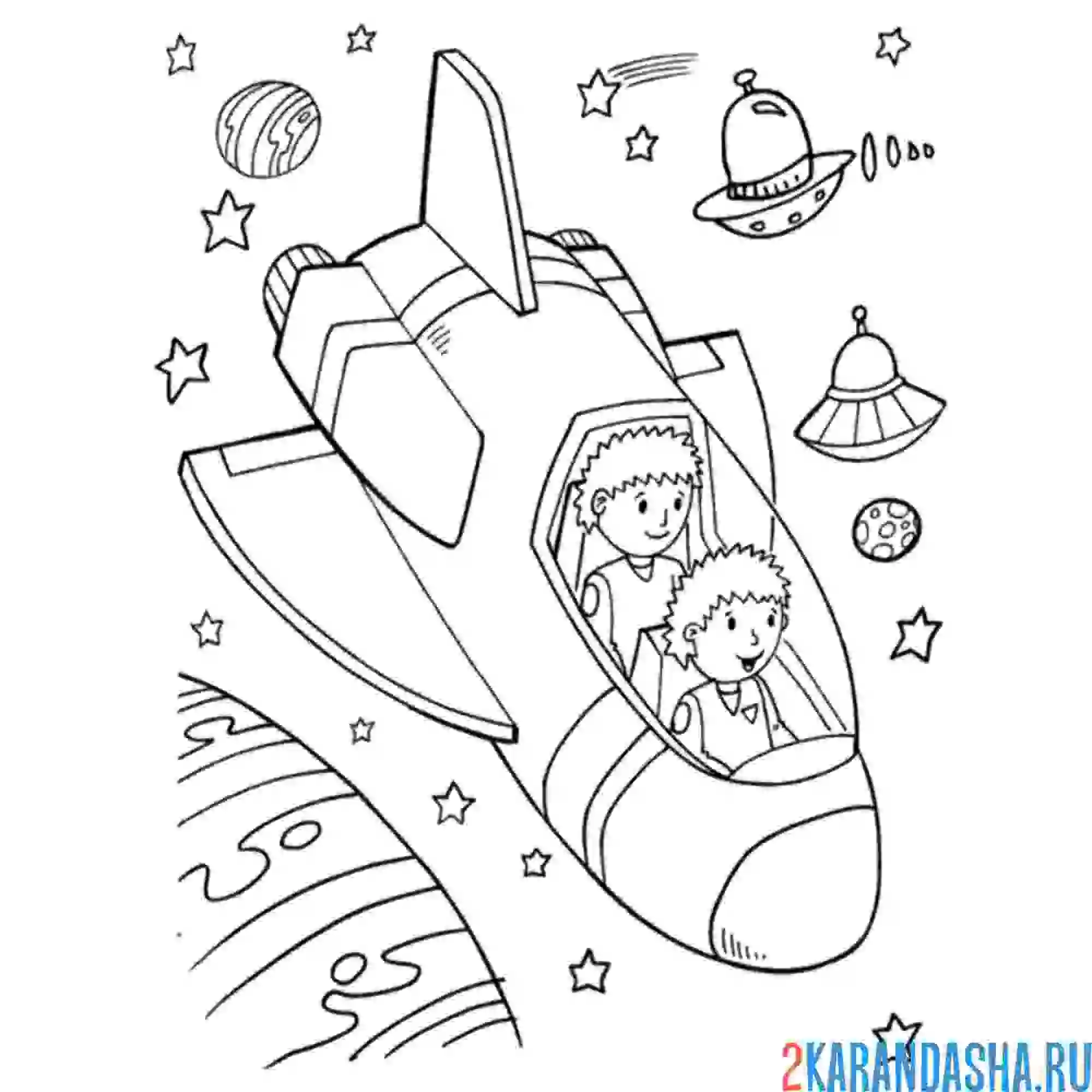 Раскраска космонавт в ракете