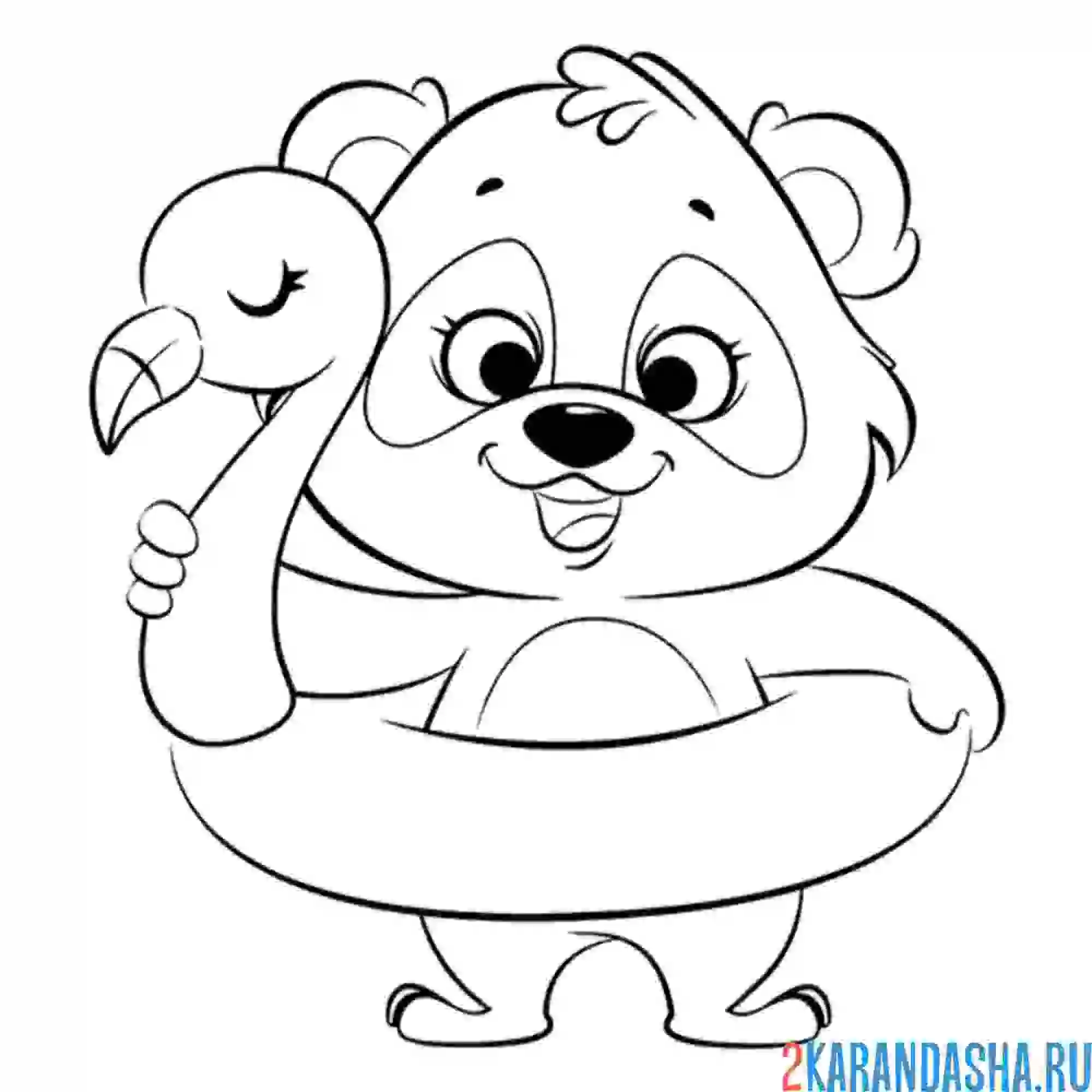 Раскраска панда в круге-фламинго