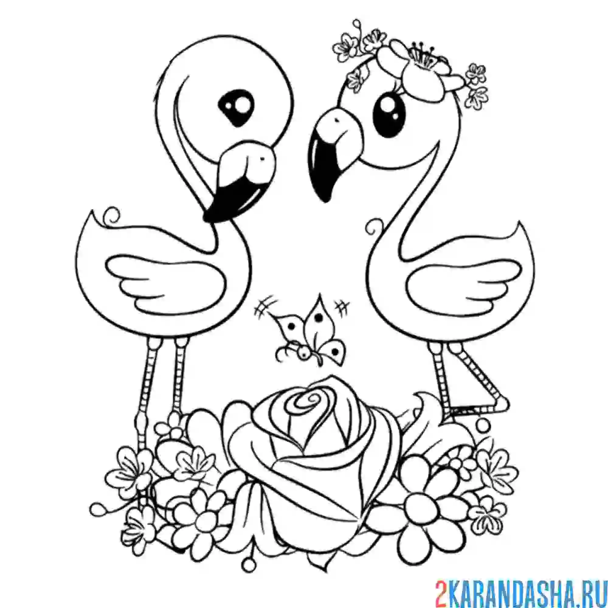 Раскраска фламинго мальчик и девочка
