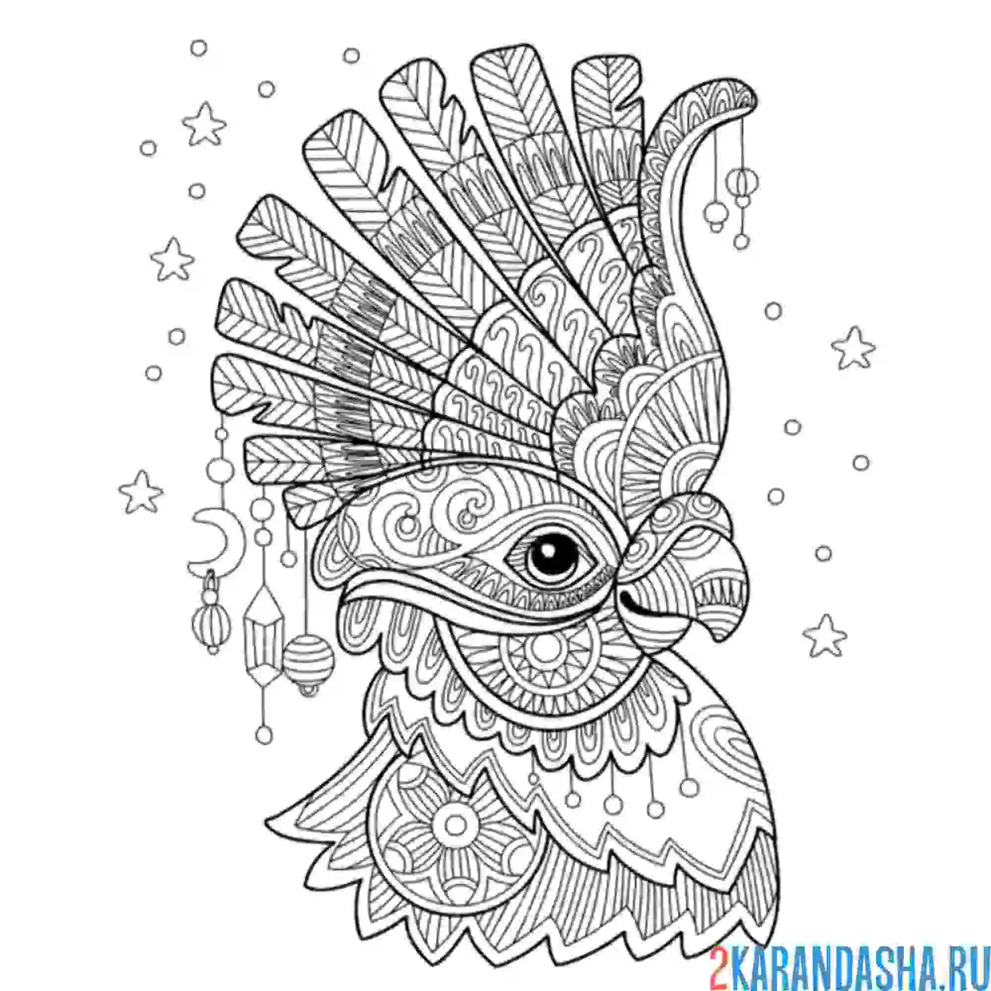 Раскраска антистресс попугай какаду