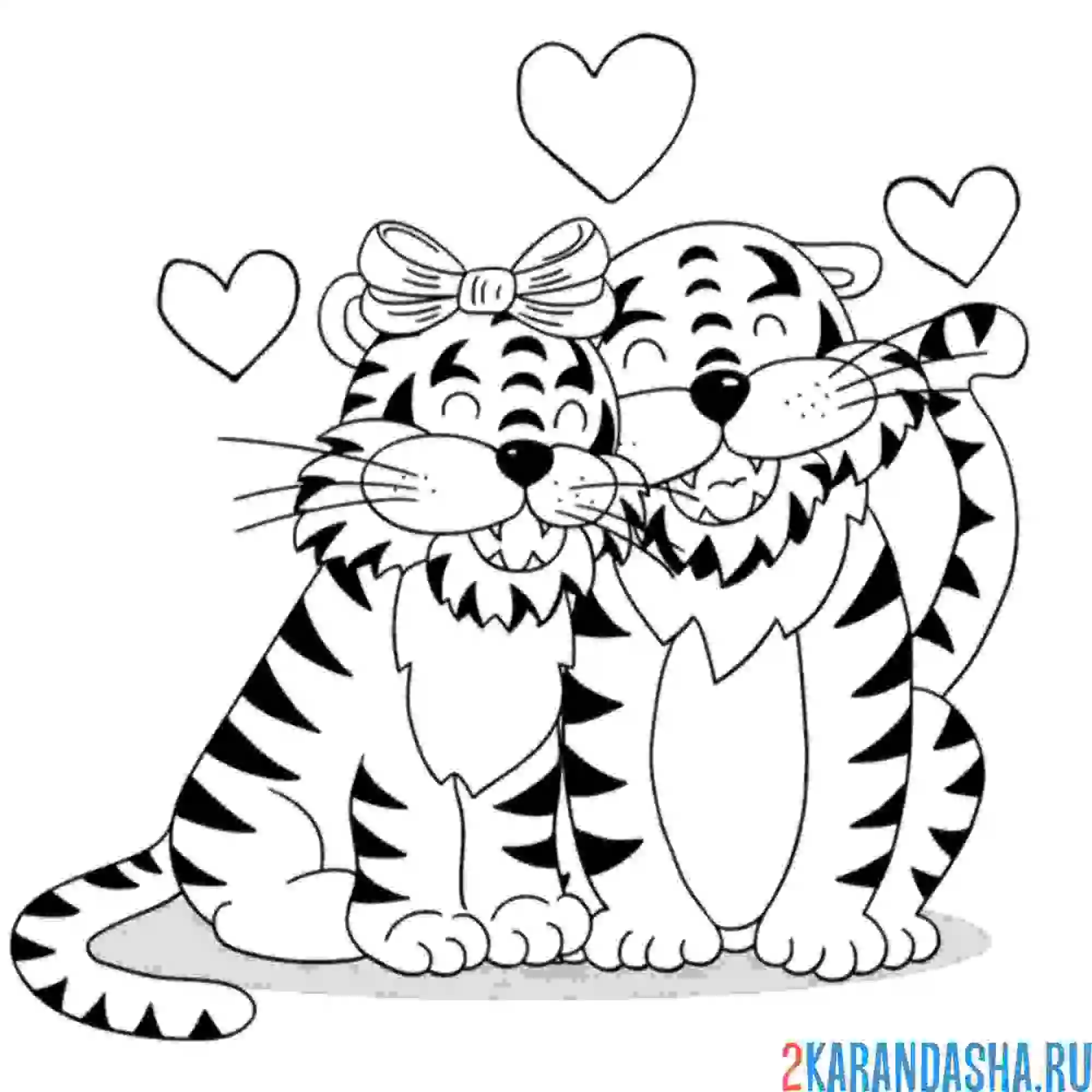 Раскраска два влюбленных тигра