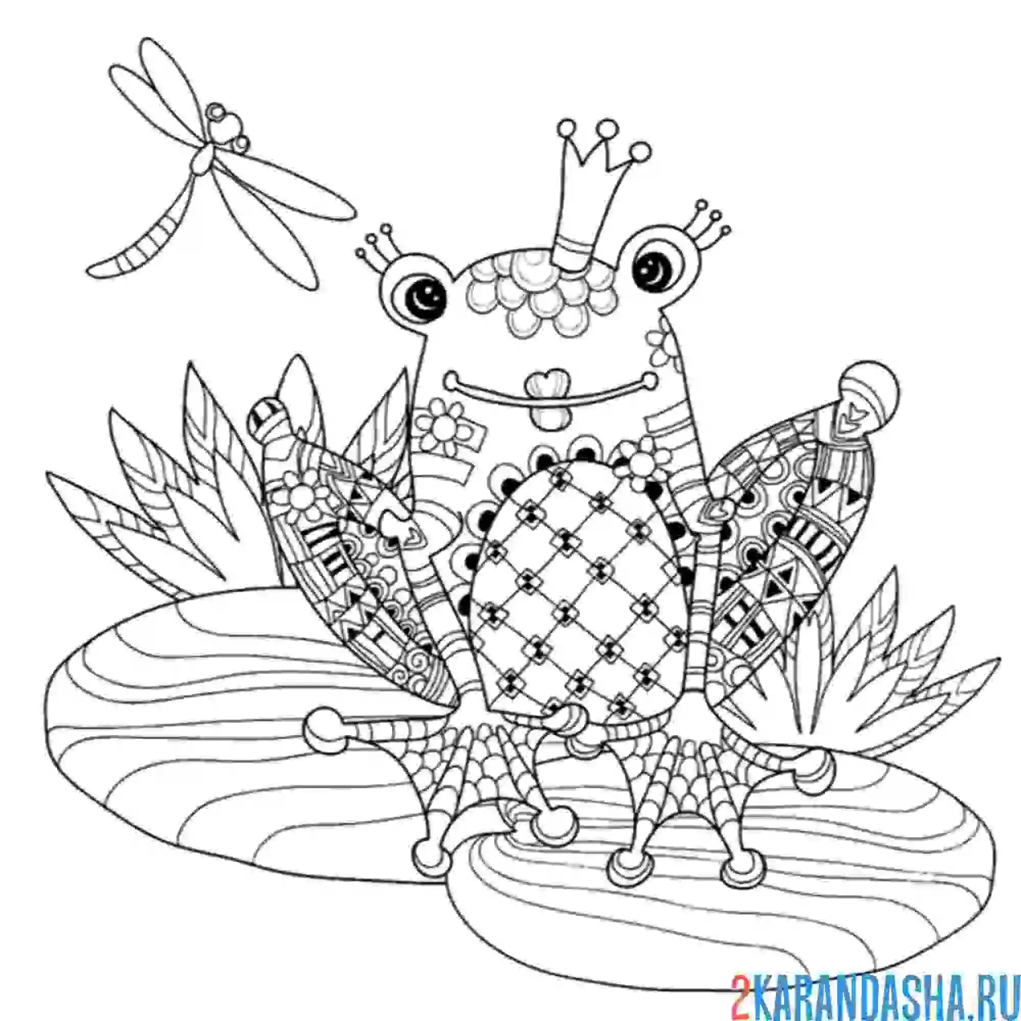Раскраска лягушка-антистресс принцесса