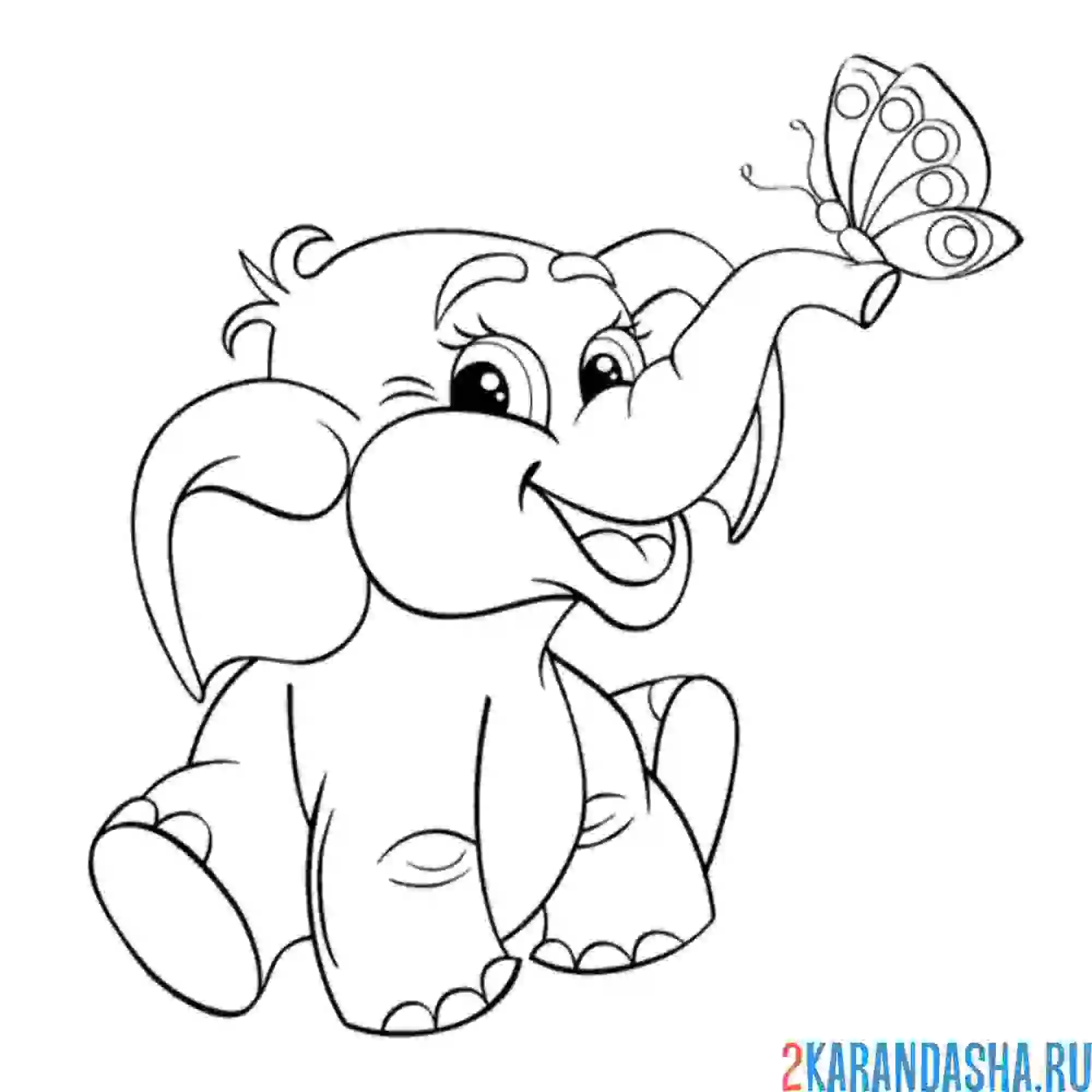 Раскраска слон радуется бабочке