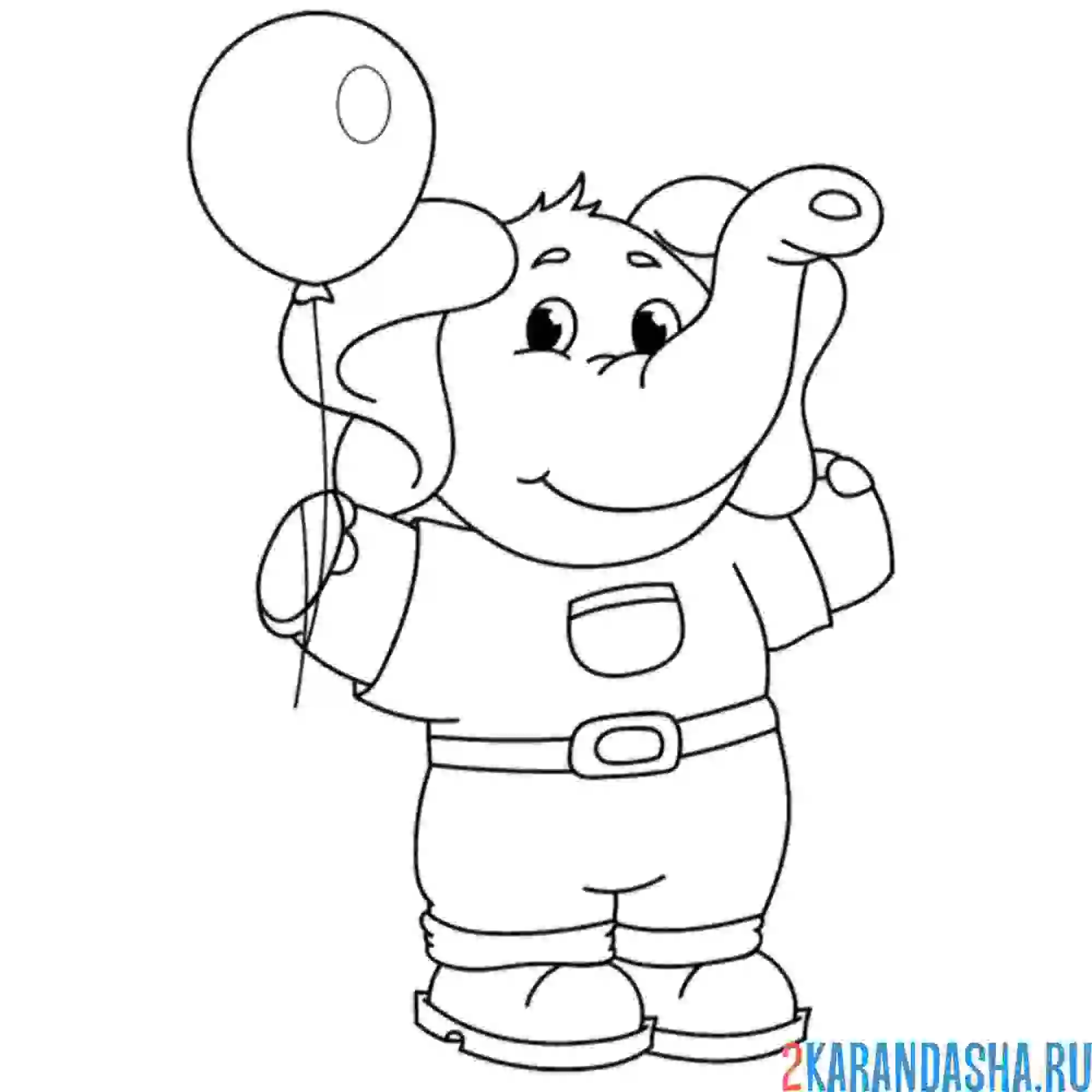 Раскраска слон-мальчик с шариком