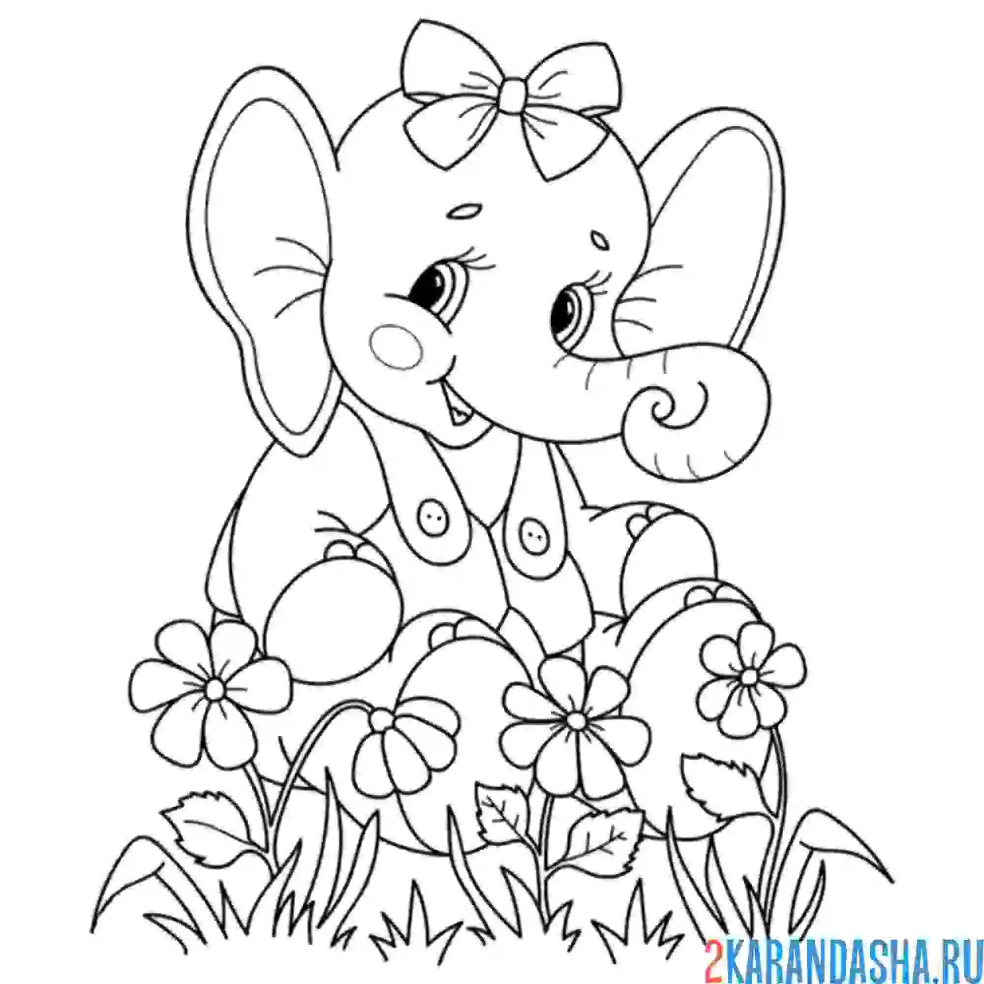 Раскраска слон-девочка в цветах