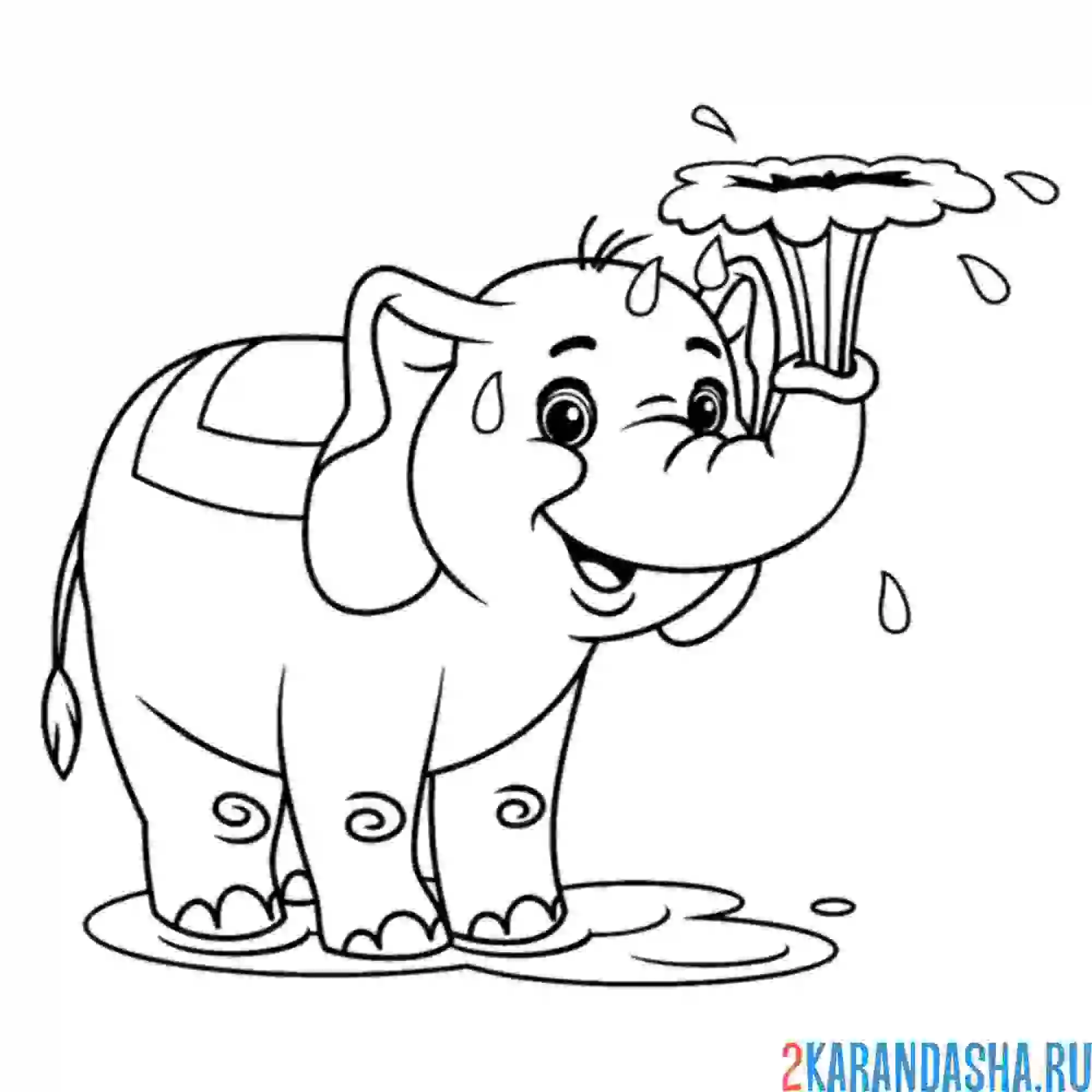 Раскраска слон сделал фонтан