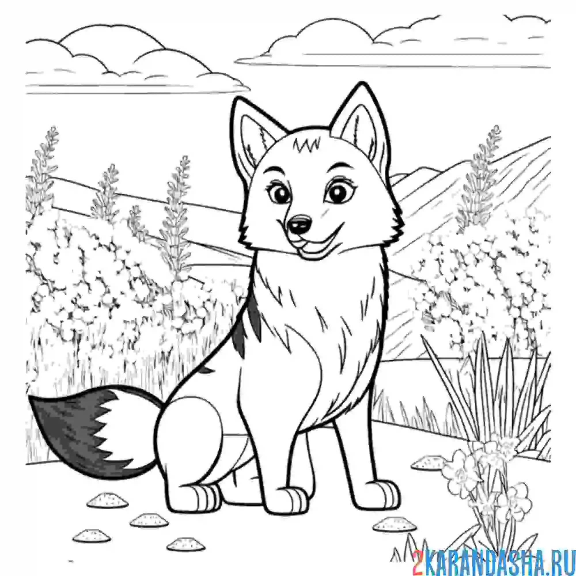 Раскраска лиса в естественной среде обитания