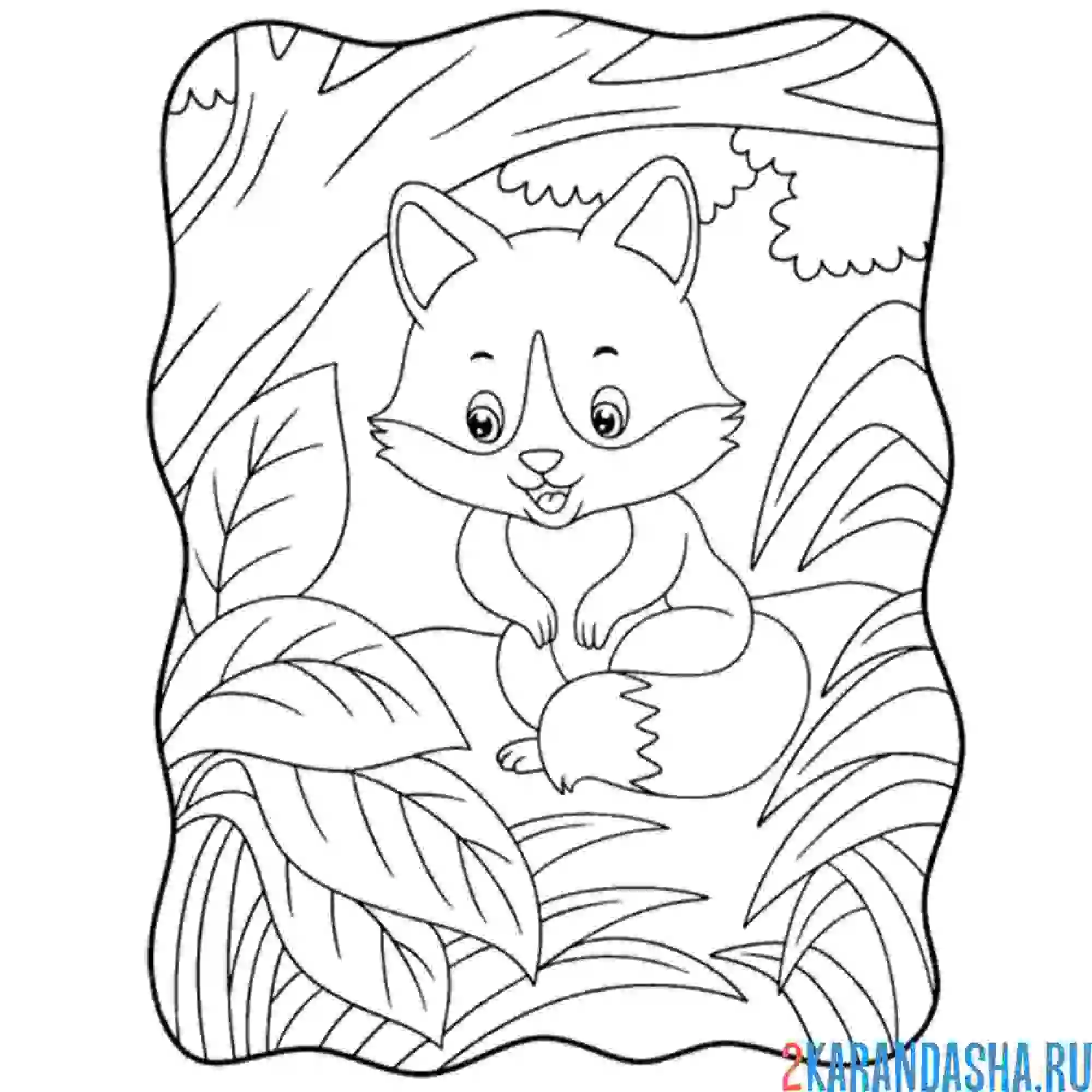 Раскраска лиса в кустах