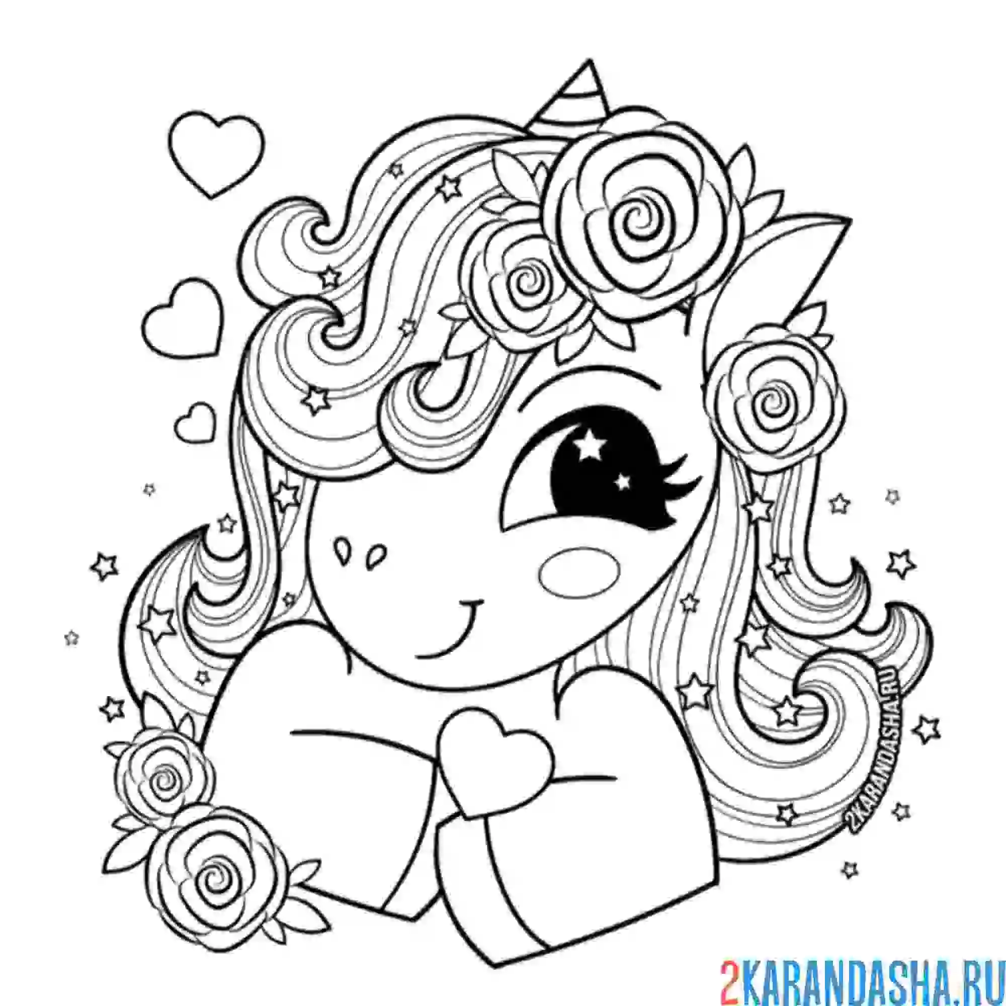 Раскраска мимишный единорог