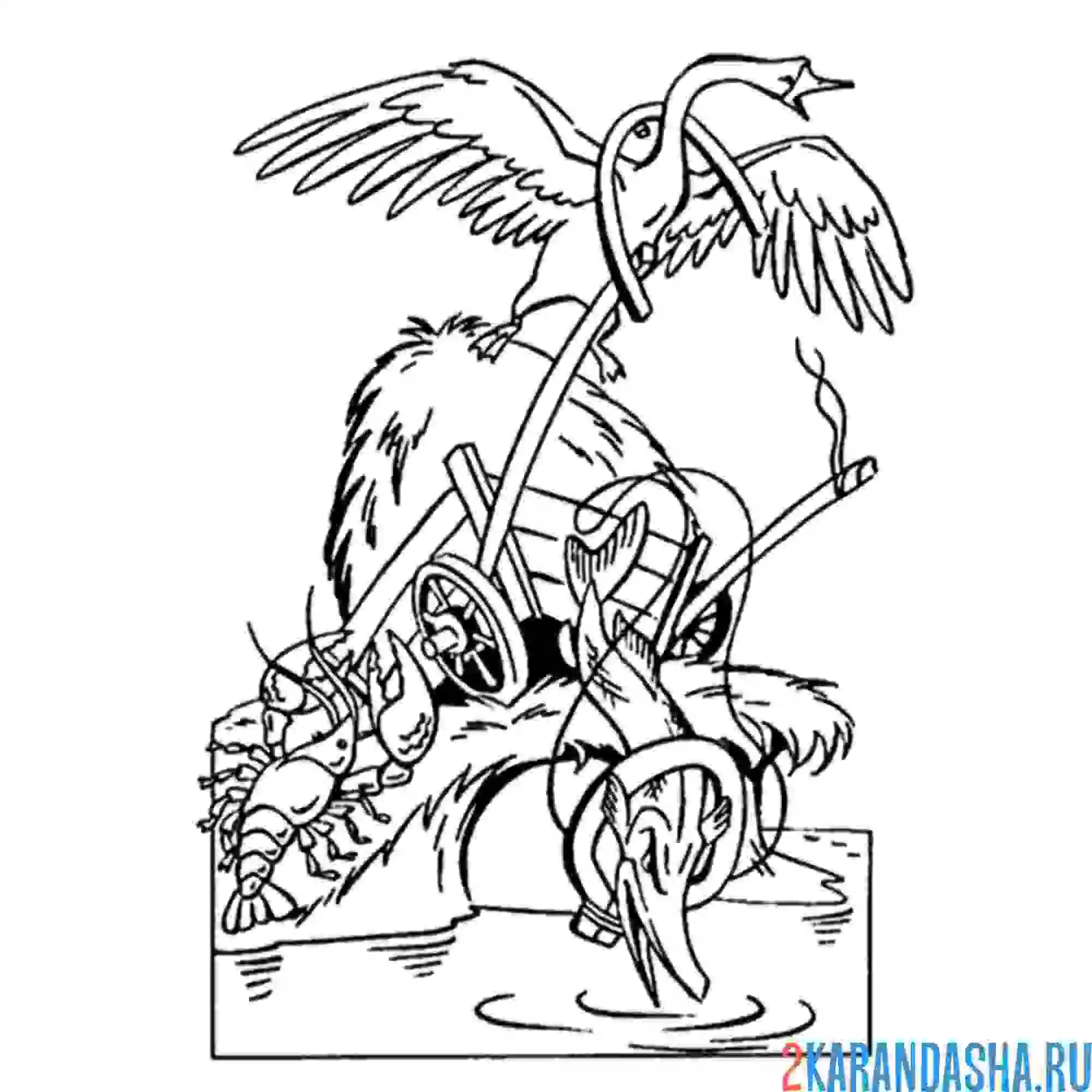 Раскраска лебедь рак и щука басня