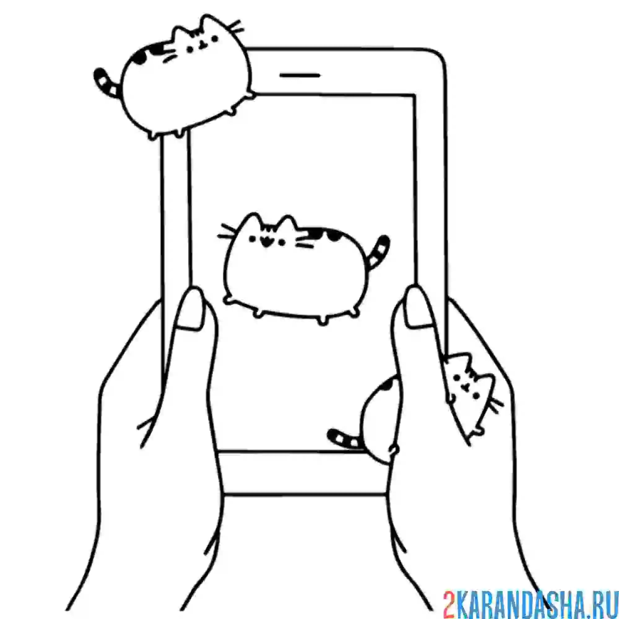 Раскраска кот пушин на планшете