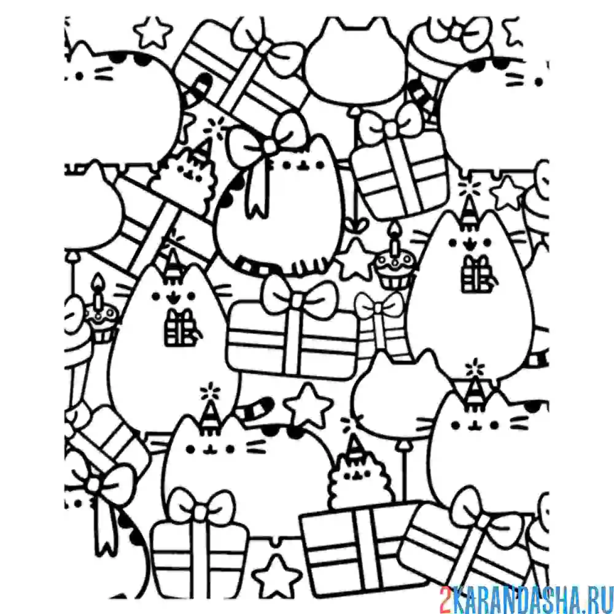 Раскраска кот пушин подарки