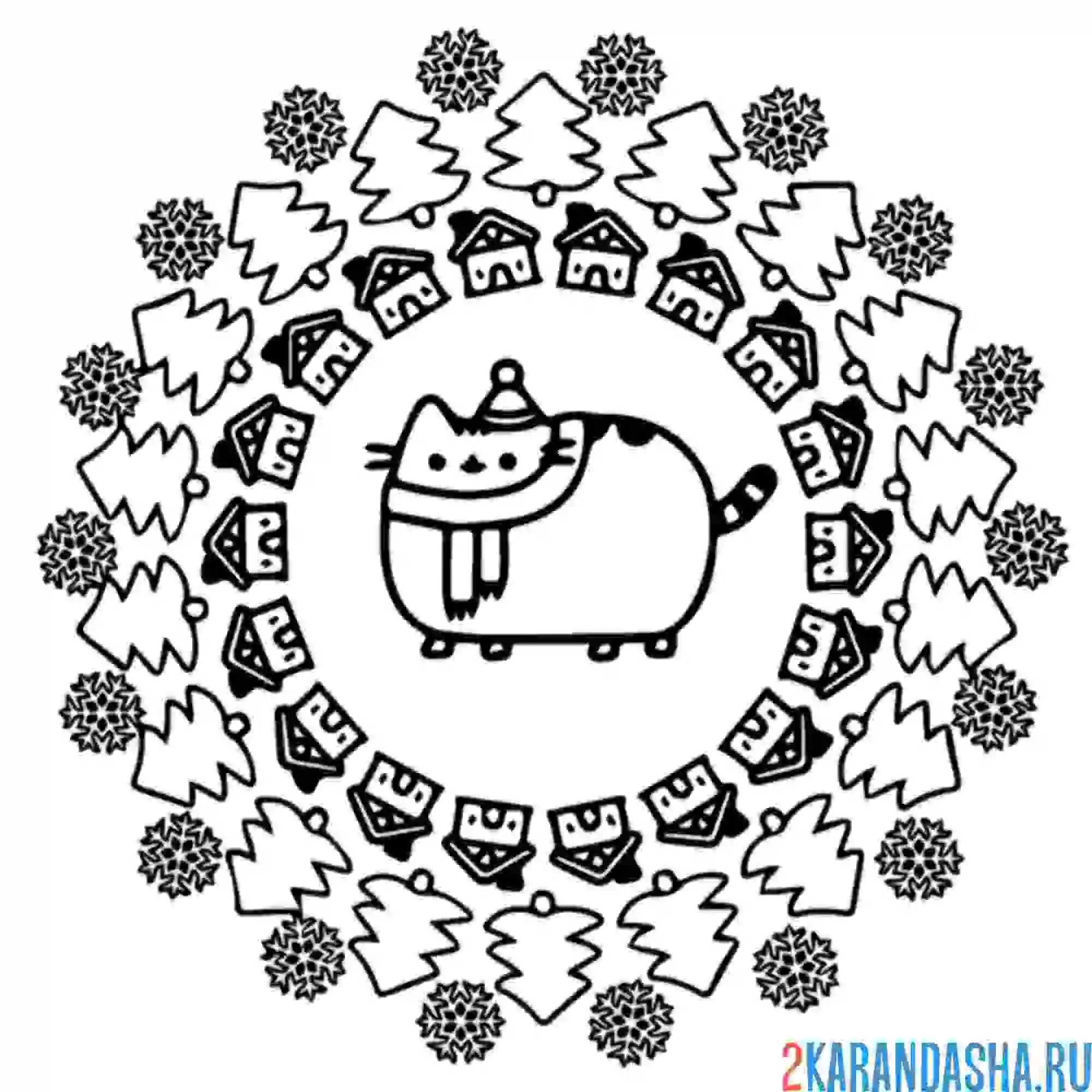 Раскраска кот пушин в шарфе