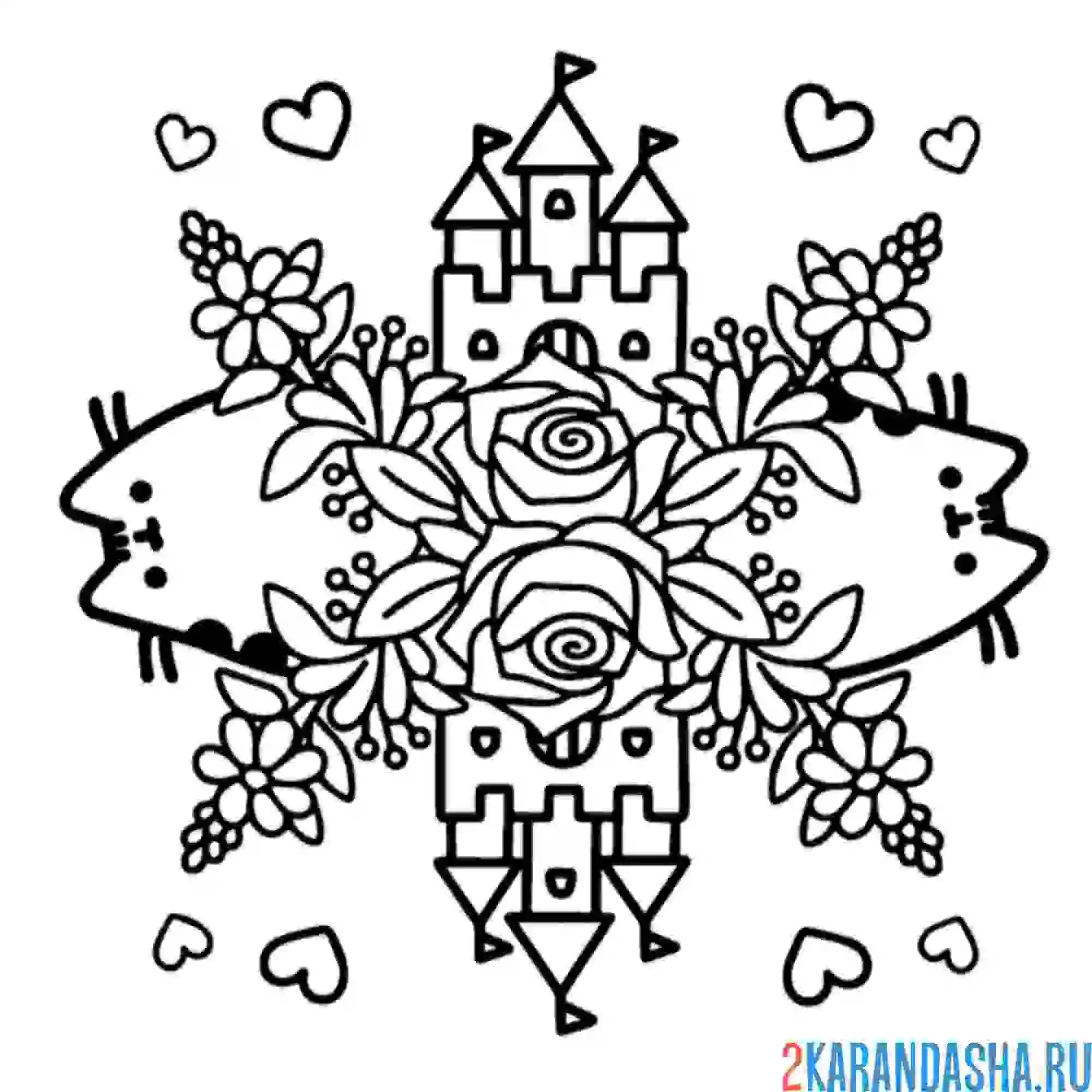 Раскраска кот пушин и замок