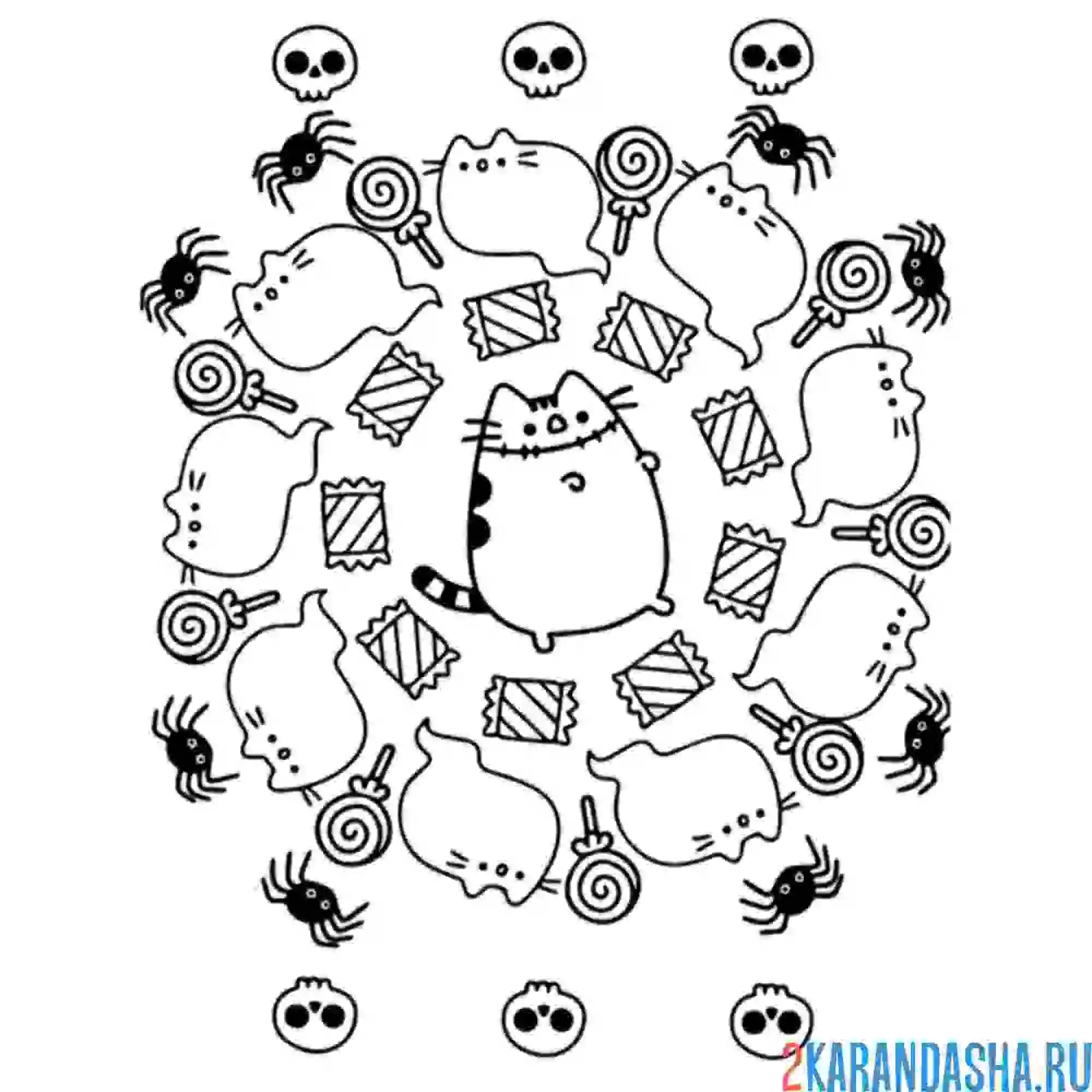 Раскраска кот пушин с призраками