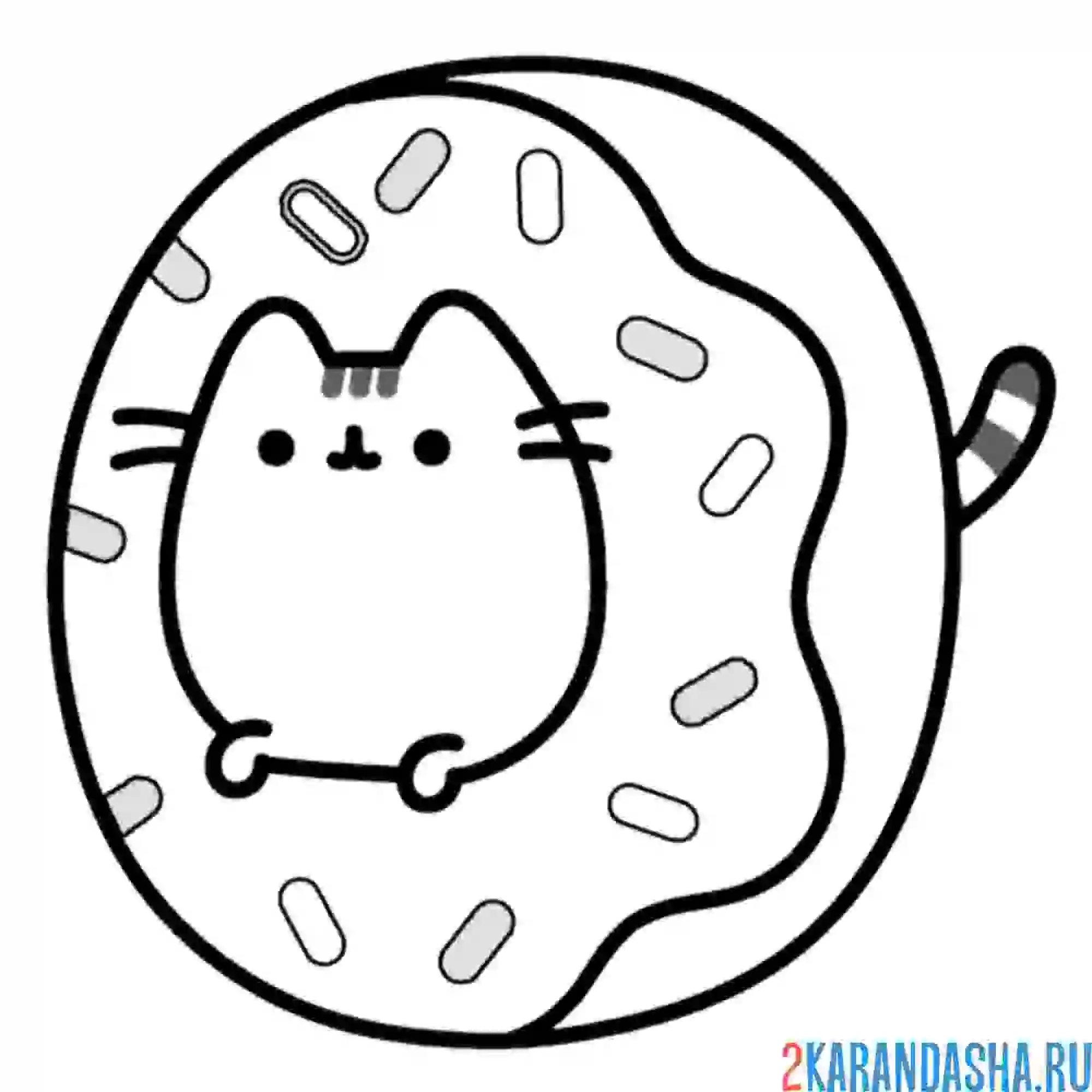 Раскраска кот пушин в пончике