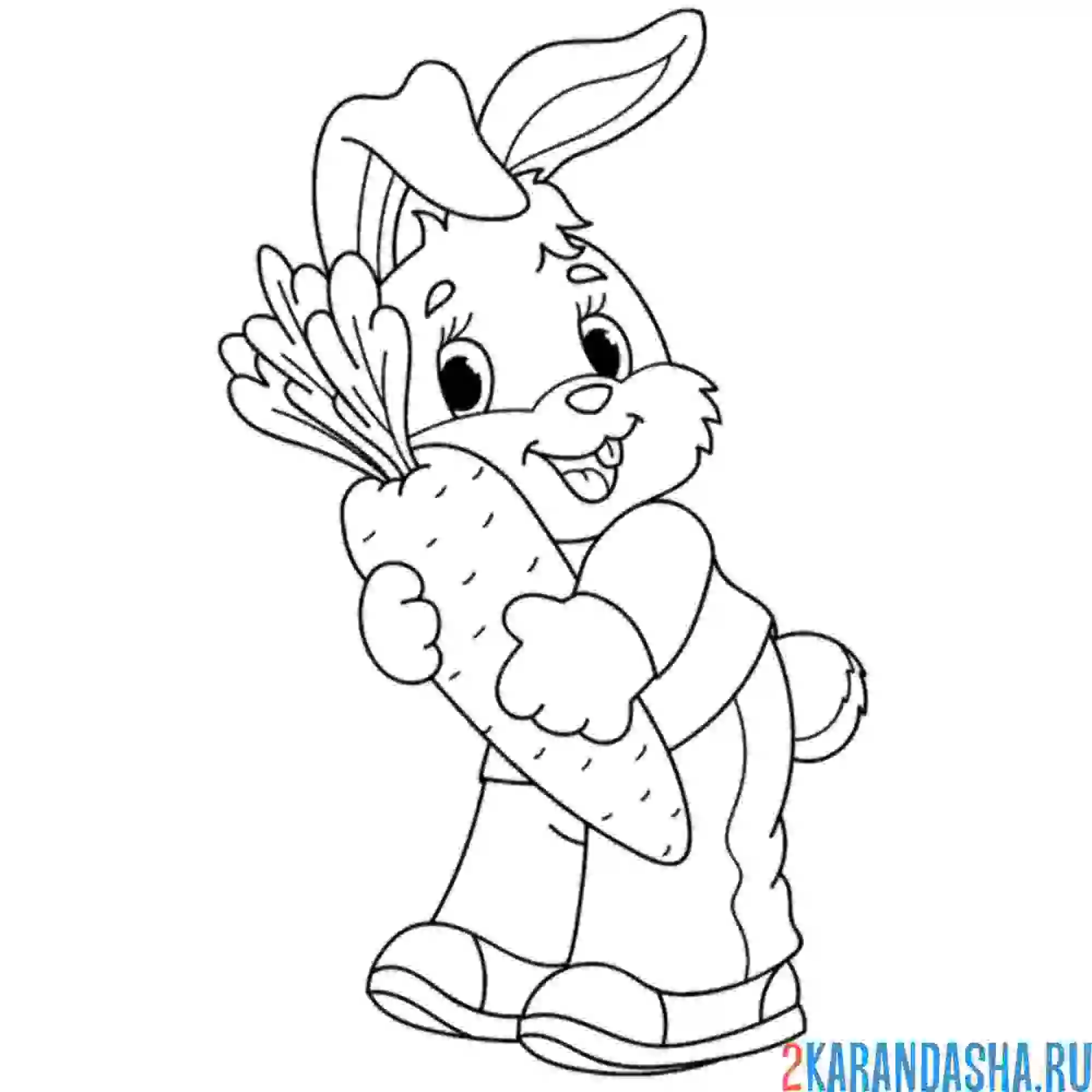 Раскраска зайчик обнимается с морковкой