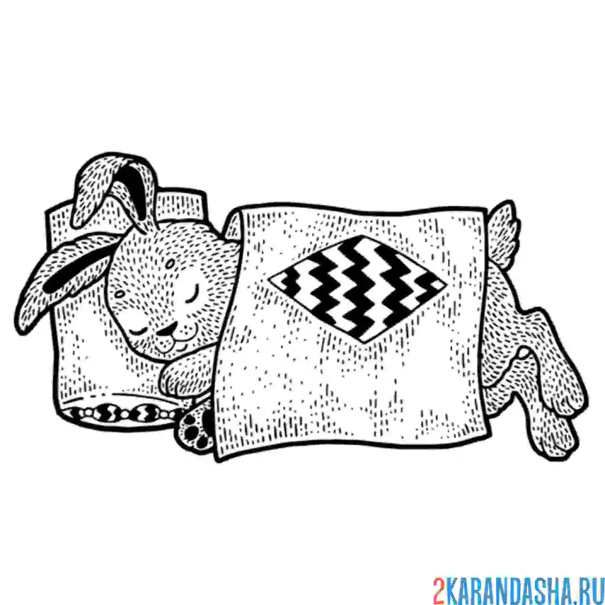 Раскраска зайка под одеялом спит