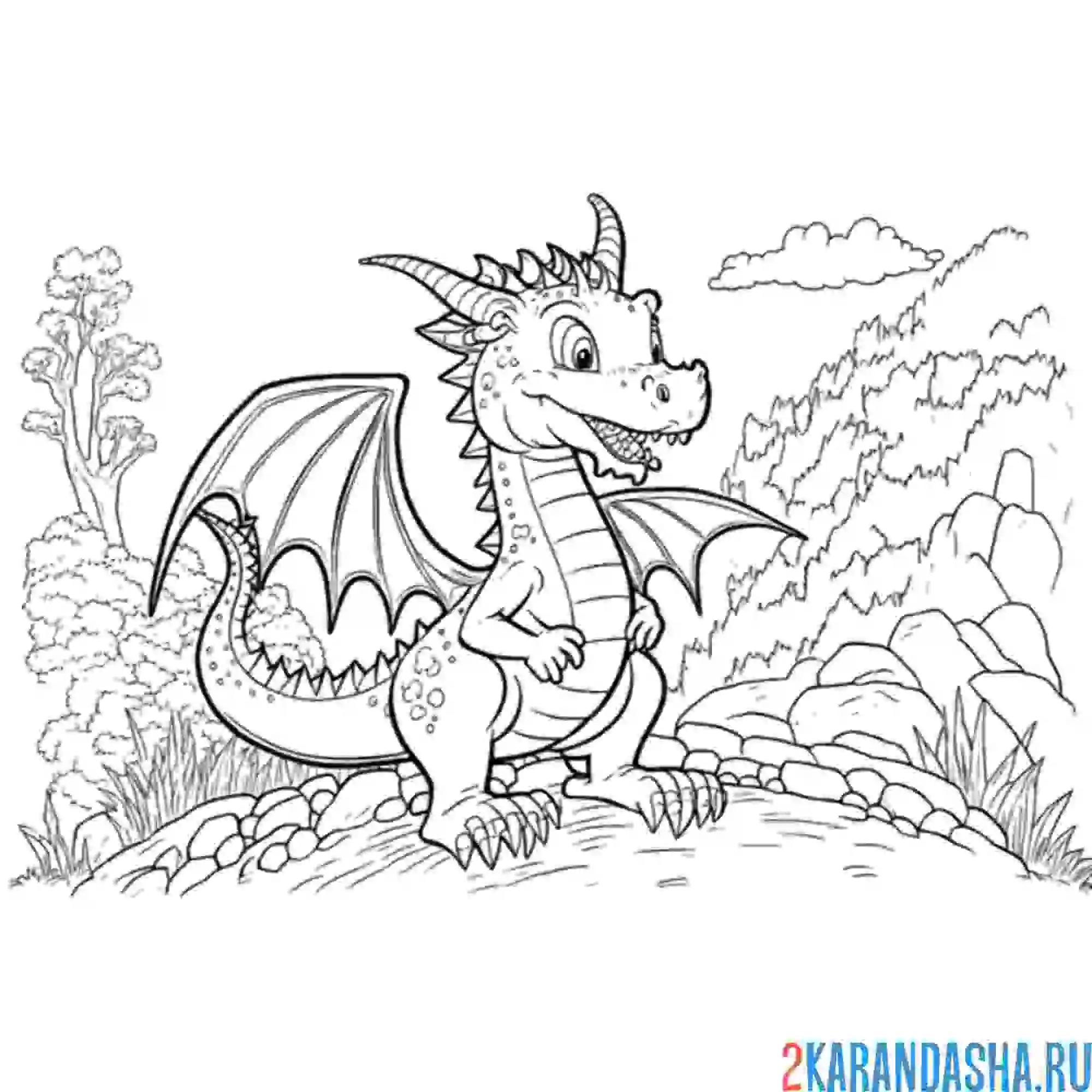 Раскраска дракон в горах