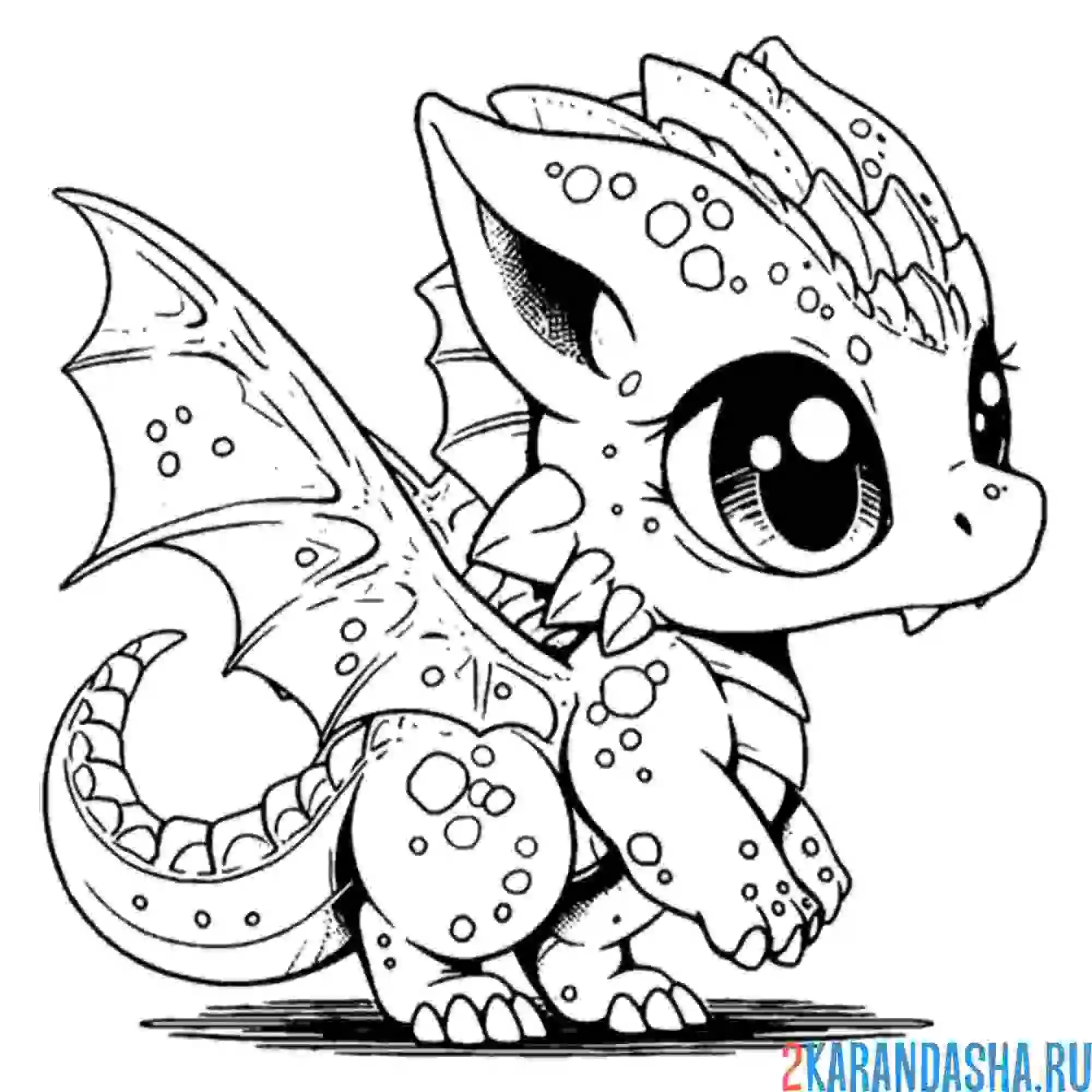 Раскраска дракон с большими глазами