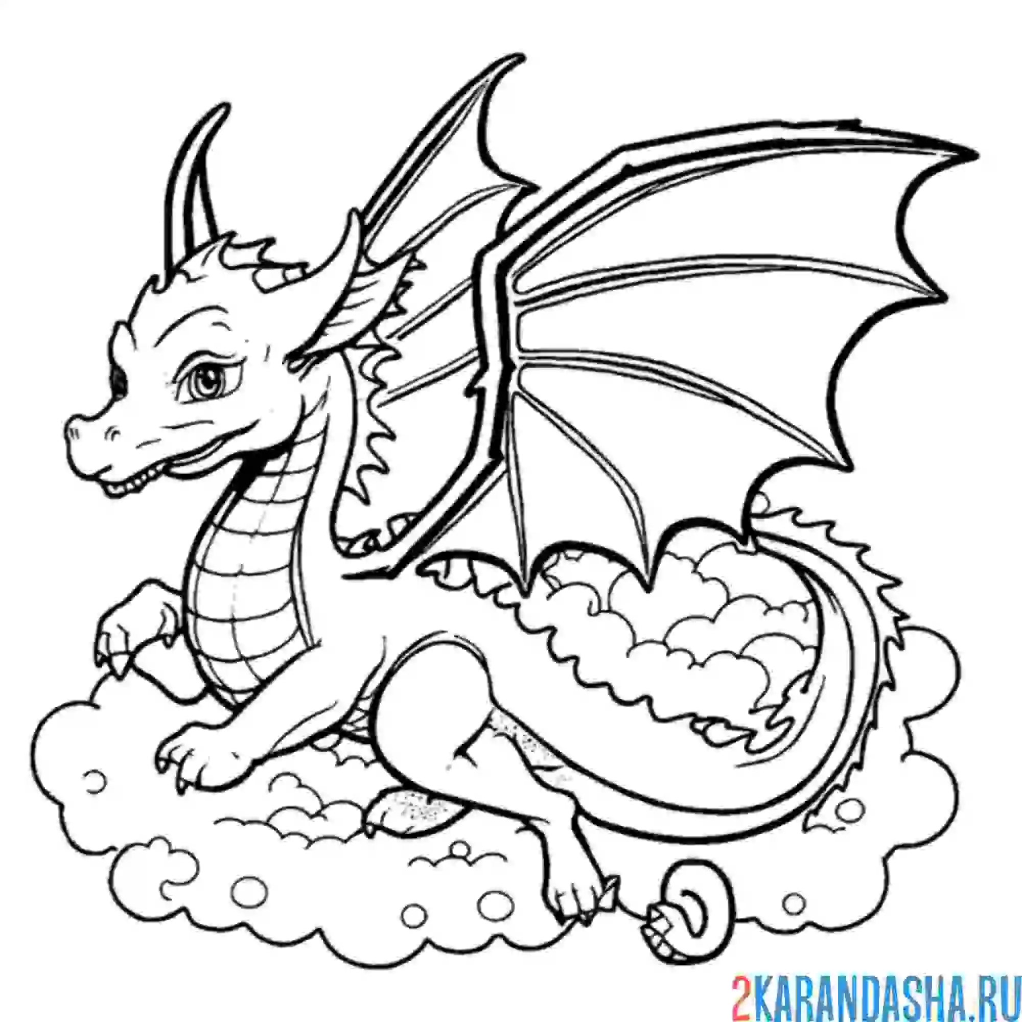 Раскраска дракон в облаках