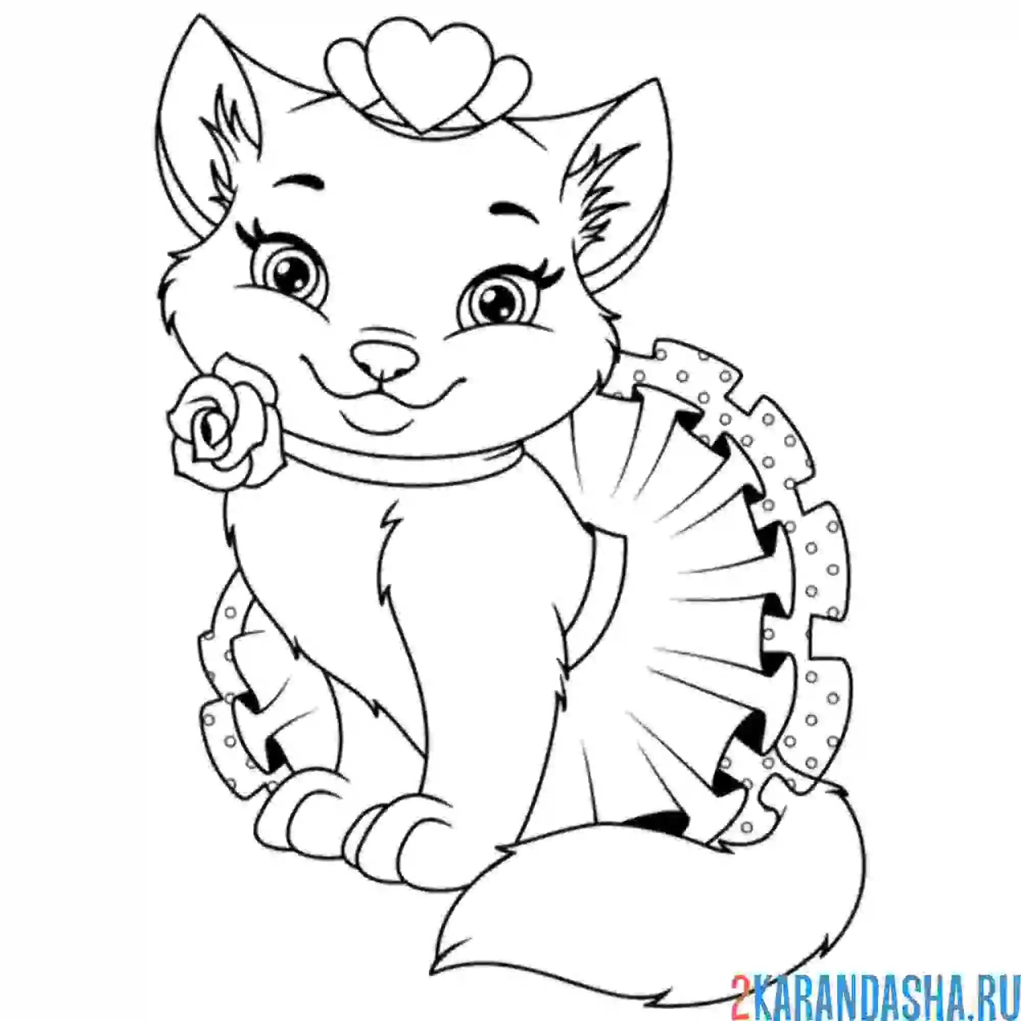 Раскраска кошка в юбке