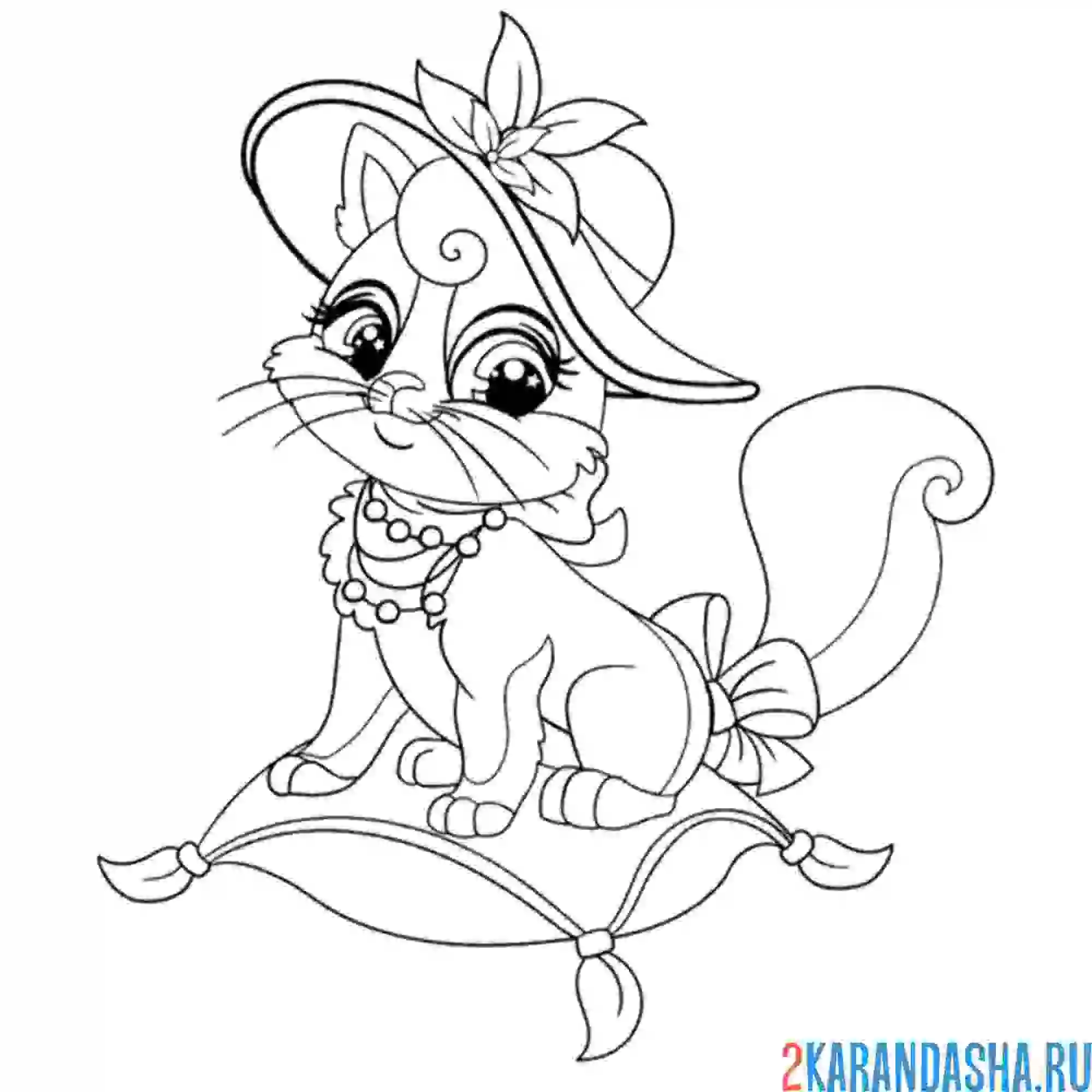 Раскраска кошечка в шляпе модница