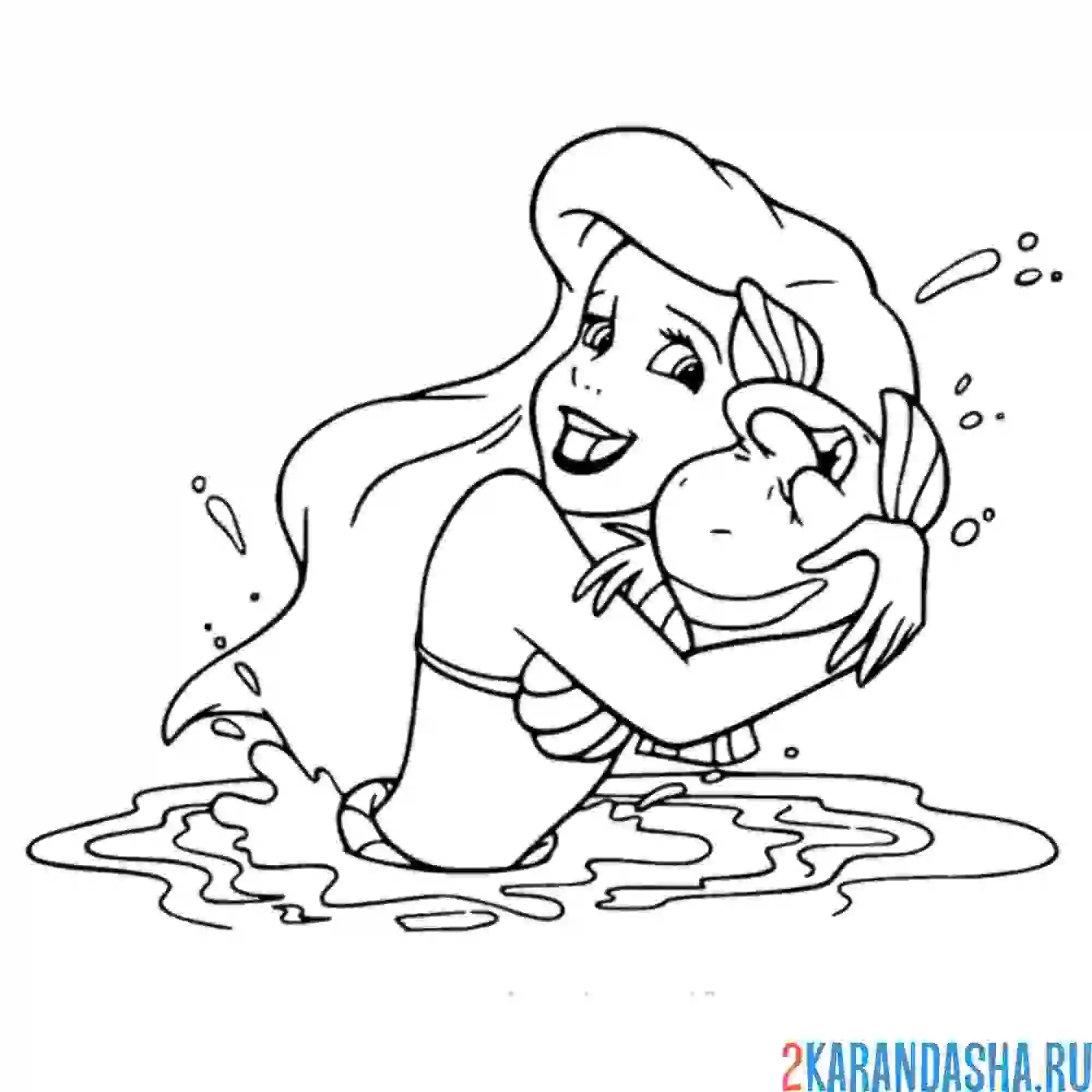 Раскраска флаундер и ариэль играют