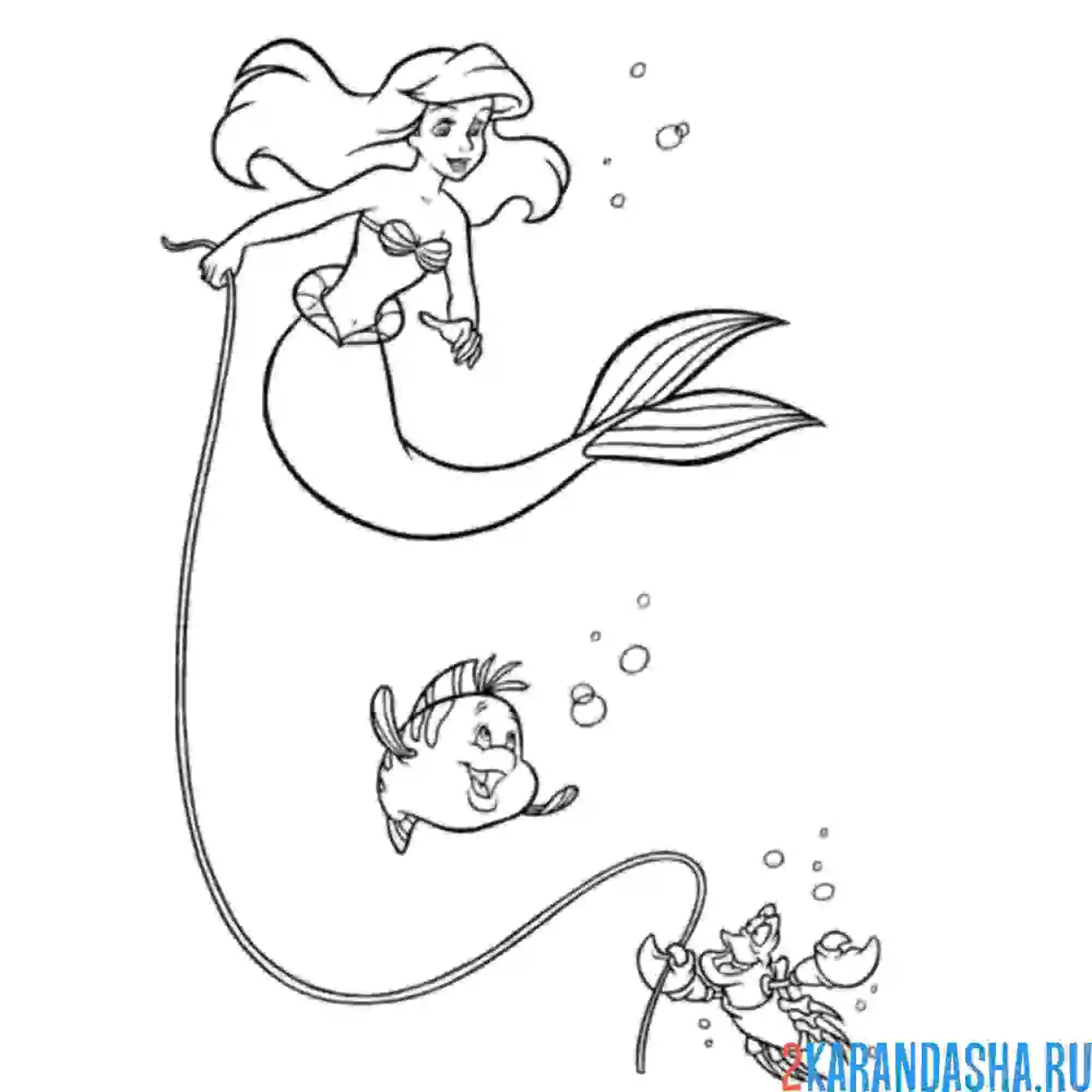 Раскраска флаундер, себастьян и ариэль