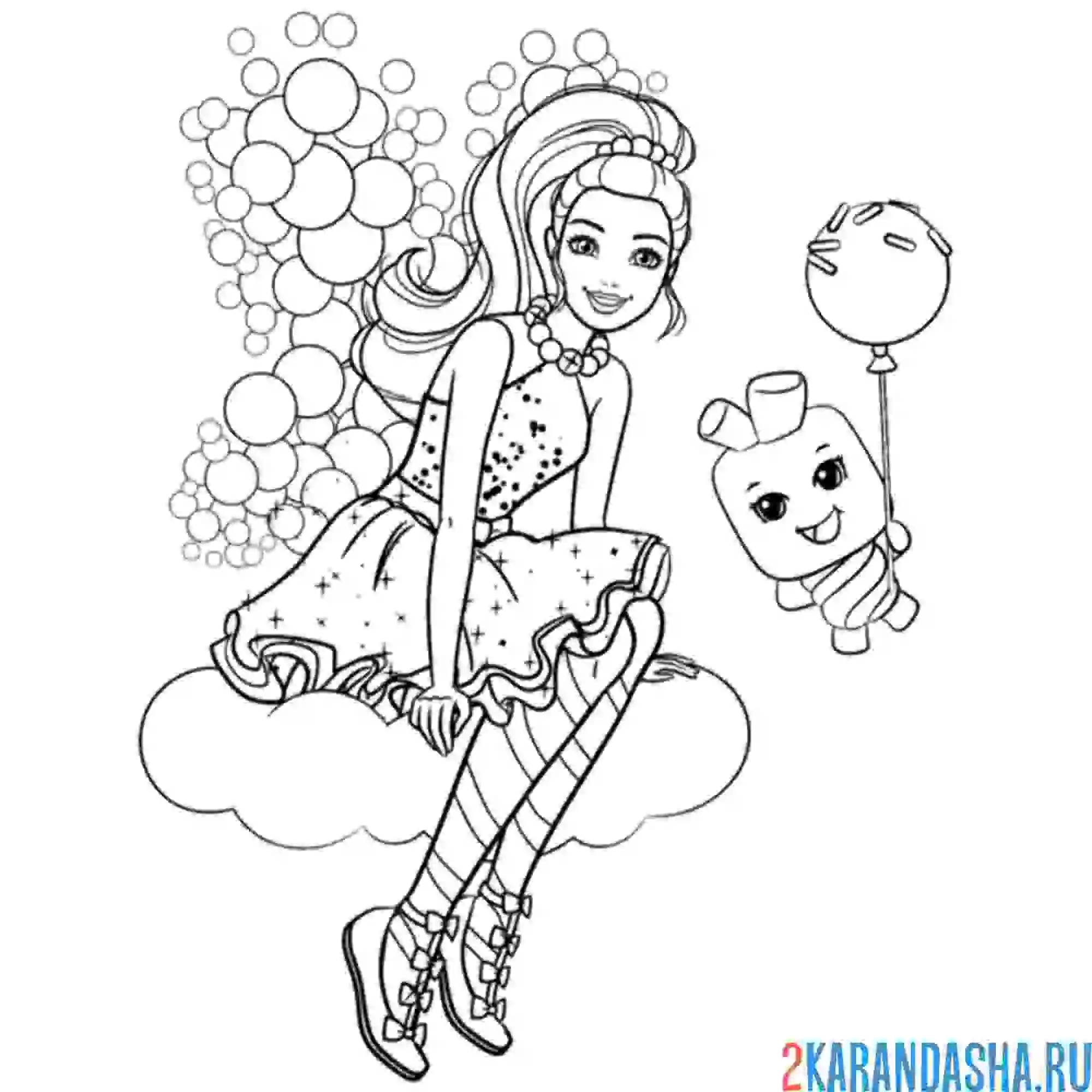 Раскраска барби на облачке