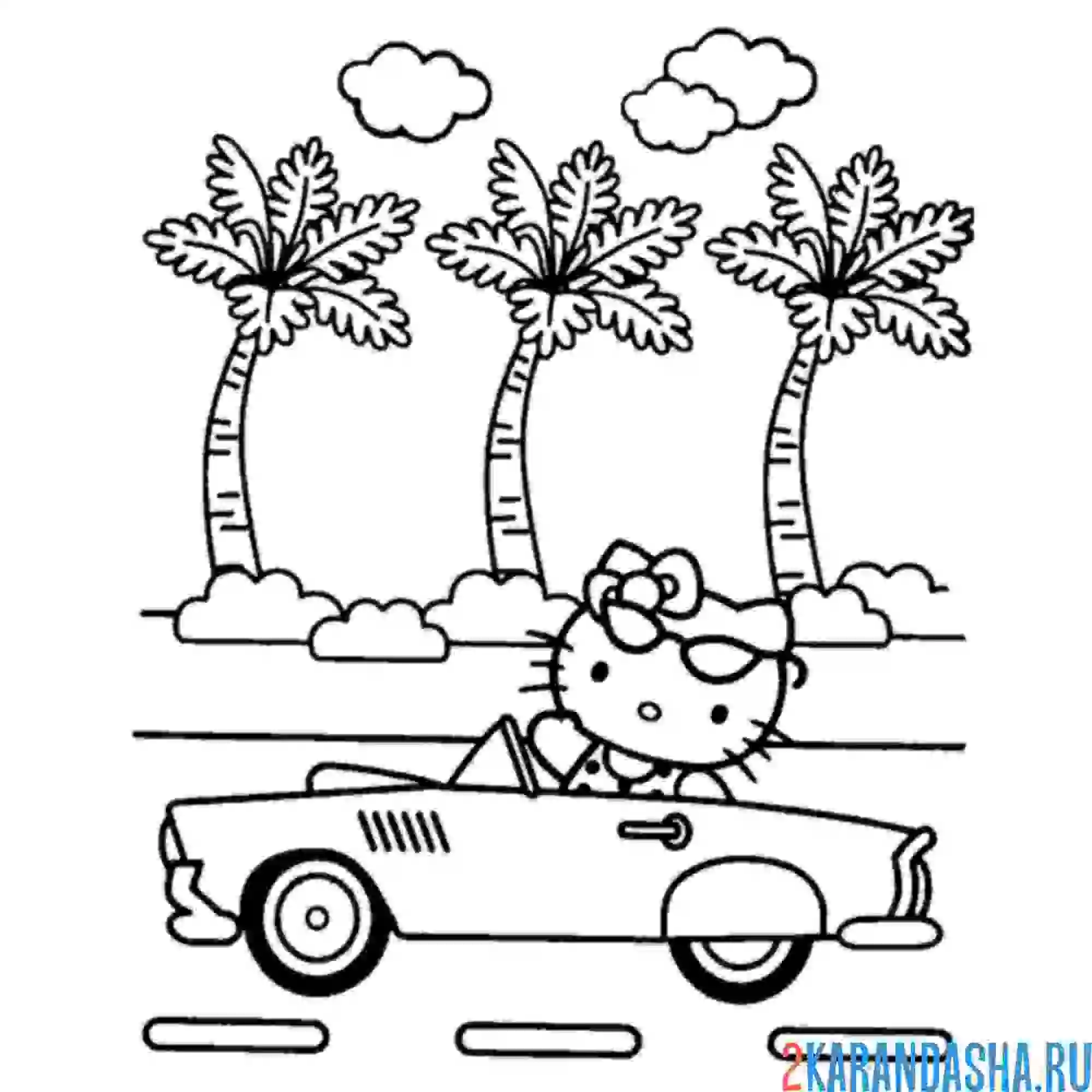 Раскраска китти в кабриолете